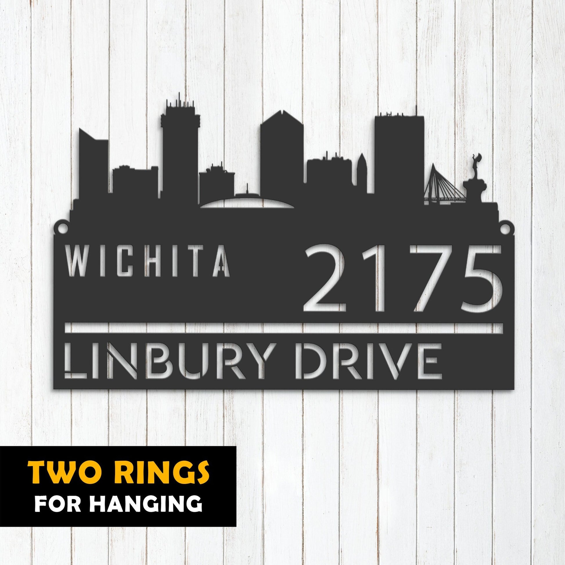 Personalized Wichita city skyline Metal Address Sign Hanging Address Plaque house number Yard Outdoor Sign Garden Stake