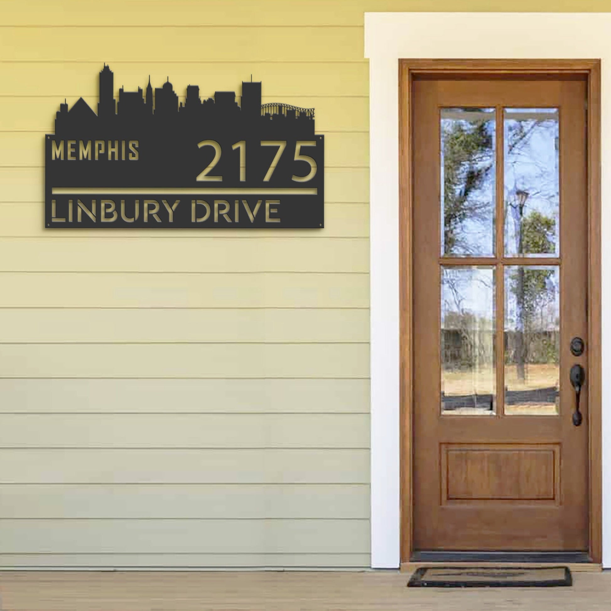 Personalized Memphis city skyline Metal Address Sign Hanging Address Plaque house number Yard Outdoor Sign Garden Stake