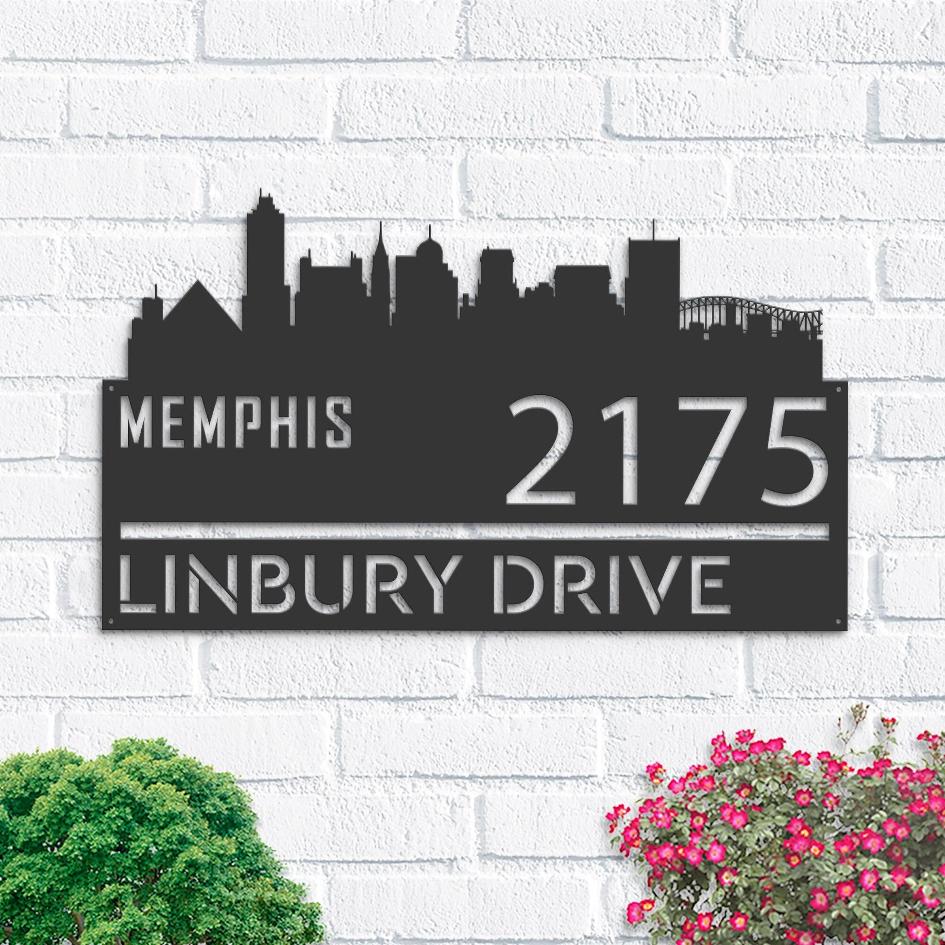 Personalized Memphis city skyline Metal Address Sign Hanging Address Plaque house number Yard Outdoor Sign Garden Stake