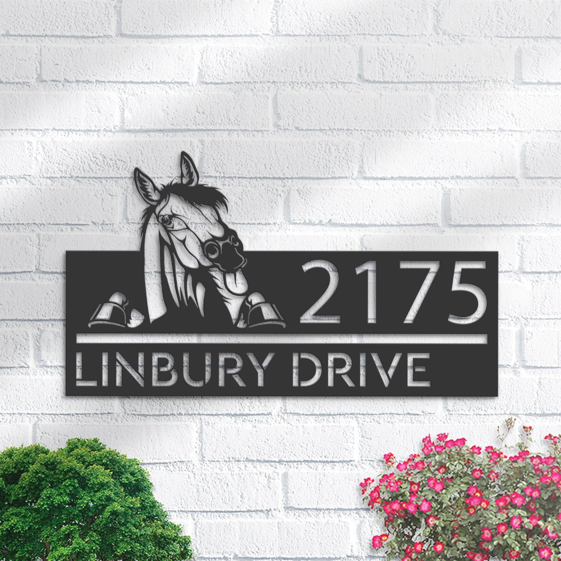 Personalized Peeking Horse farm animal ranch Metal Address Sign House number Hanging Address Plaque Yard Sign, Outdoor Sign Garden Stake