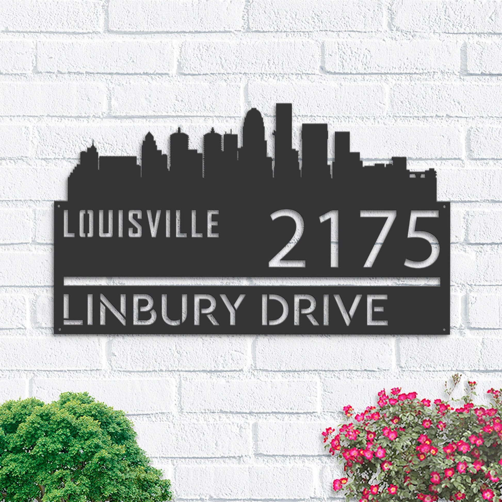 Personalized Louisville city skyline Metal Address Sign Hanging Address Plaque house number Yard Outdoor Sign Garden Stake