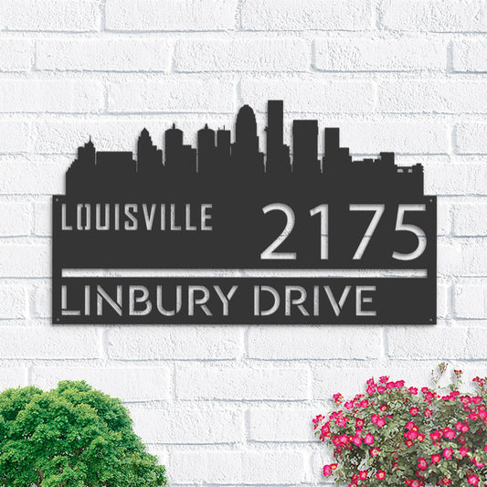 Personalized Louisville city skyline Metal Address Sign Hanging Address Plaque house number Yard Outdoor Sign Garden Stake