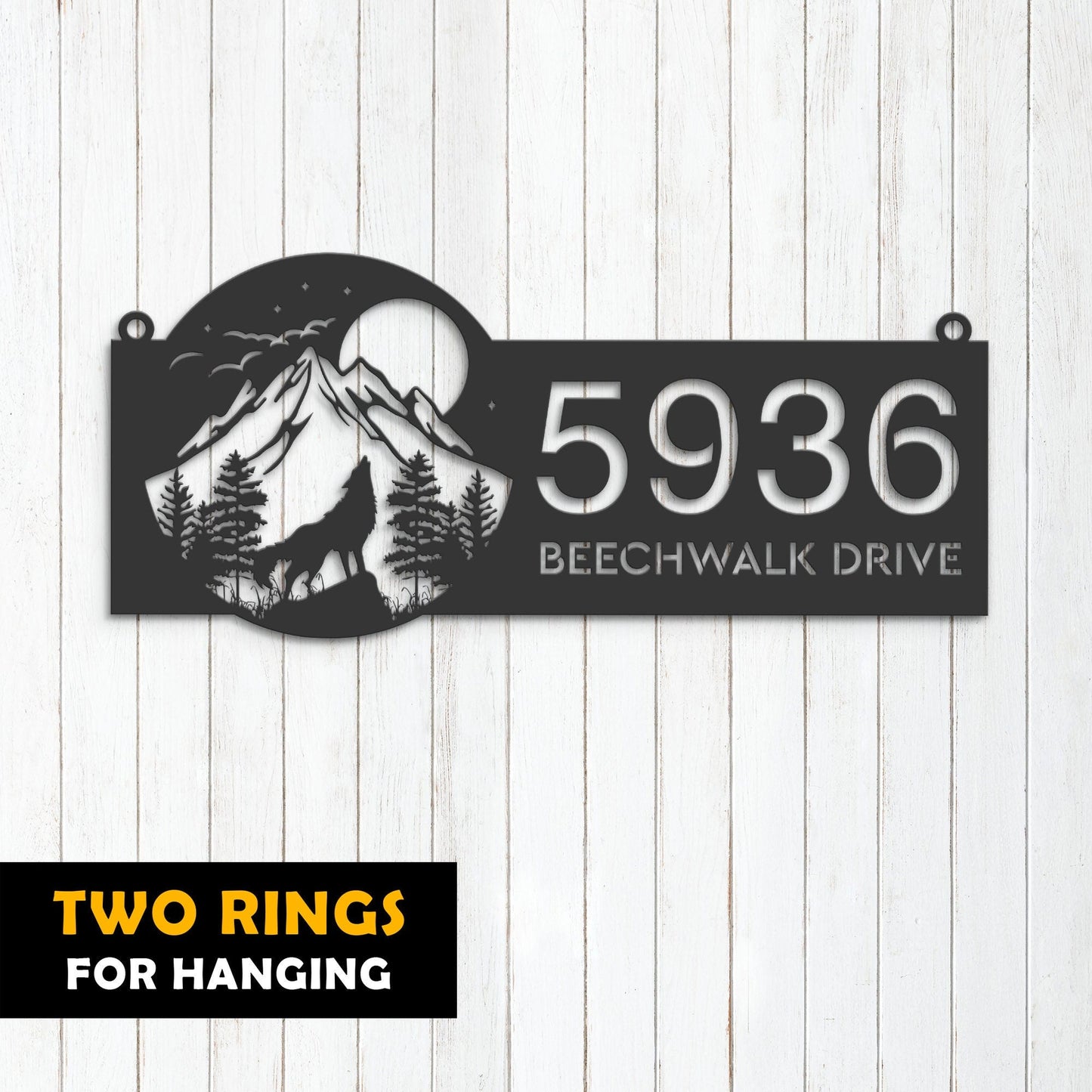 Personalized Wolf howling on full moon Metal Address Sign House Number, Hanging Address Plaque | Yard Sign, Outdoor Sign| Garden Stake