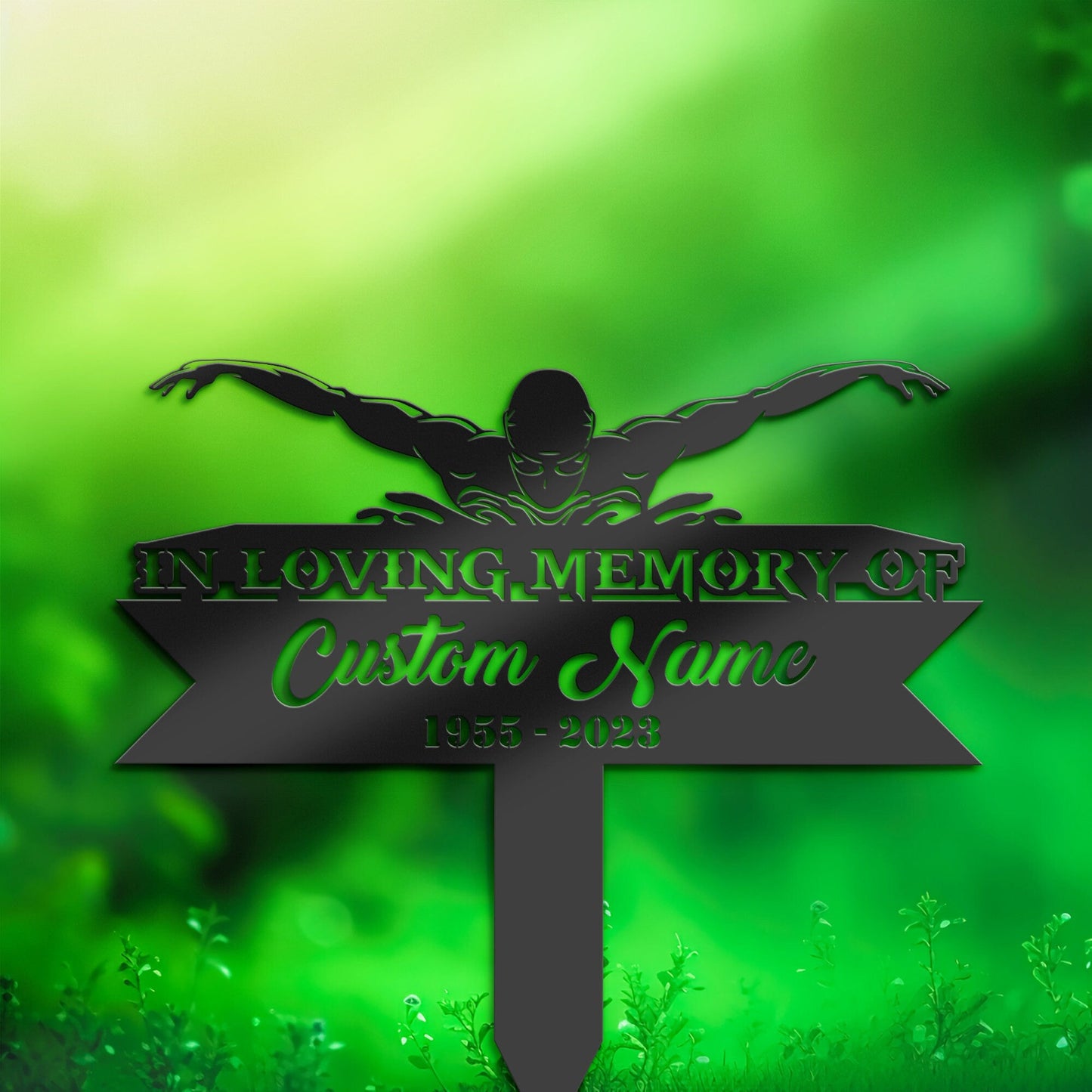 Personalized Swimmer Memorial Stake, Metal Stake, Sympathy Sign, Grave Marker, Remembrance Stake