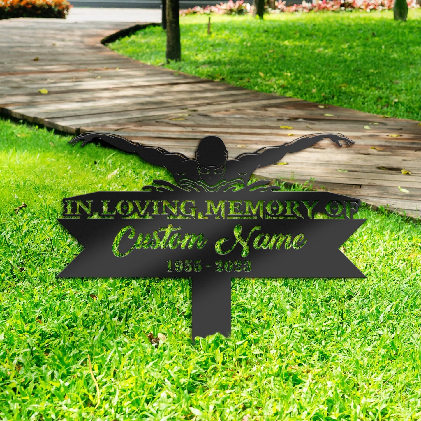 Personalized Swimmer Memorial Stake, Metal Stake, Sympathy Sign, Grave Marker, Remembrance Stake