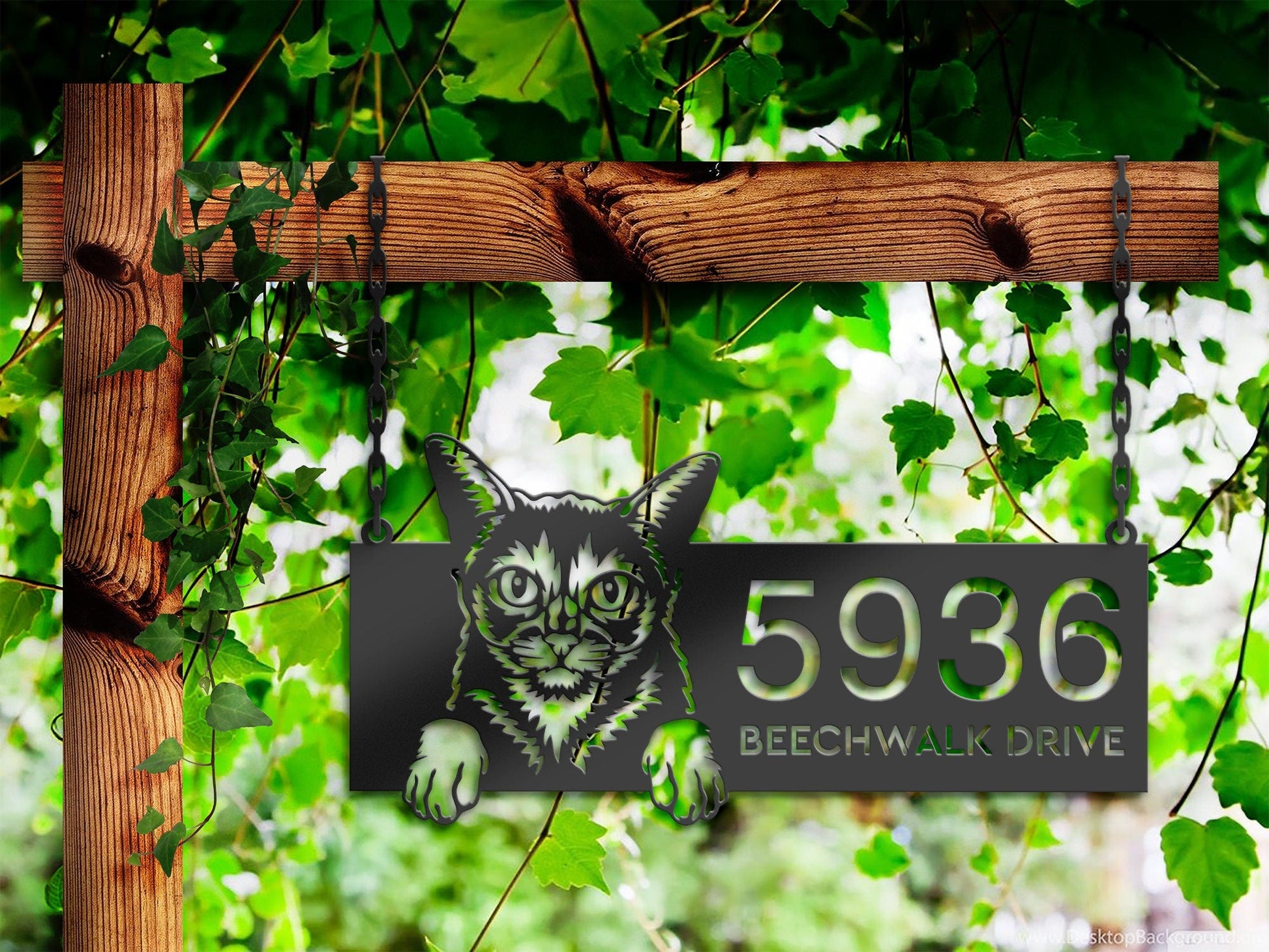 Personalized Abyssinian Cute peeking cat kitten Metal Address Sign House number Hanging Address Plaque Yard Sign Outdoor Sign Garden Stake