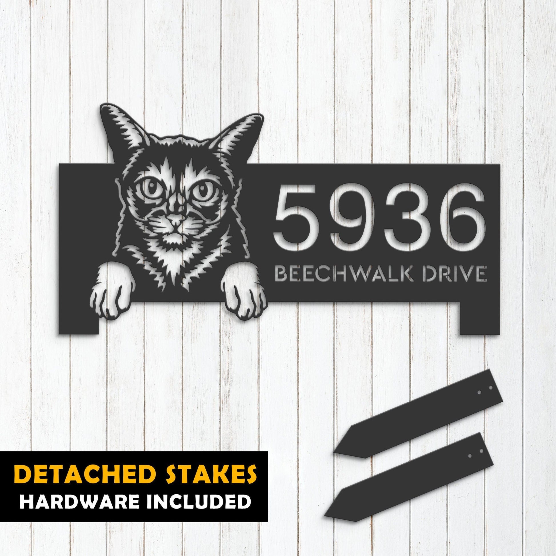 Personalized Abyssinian Cute peeking cat kitten Metal Address Sign House number Hanging Address Plaque Yard Sign Outdoor Sign Garden Stake