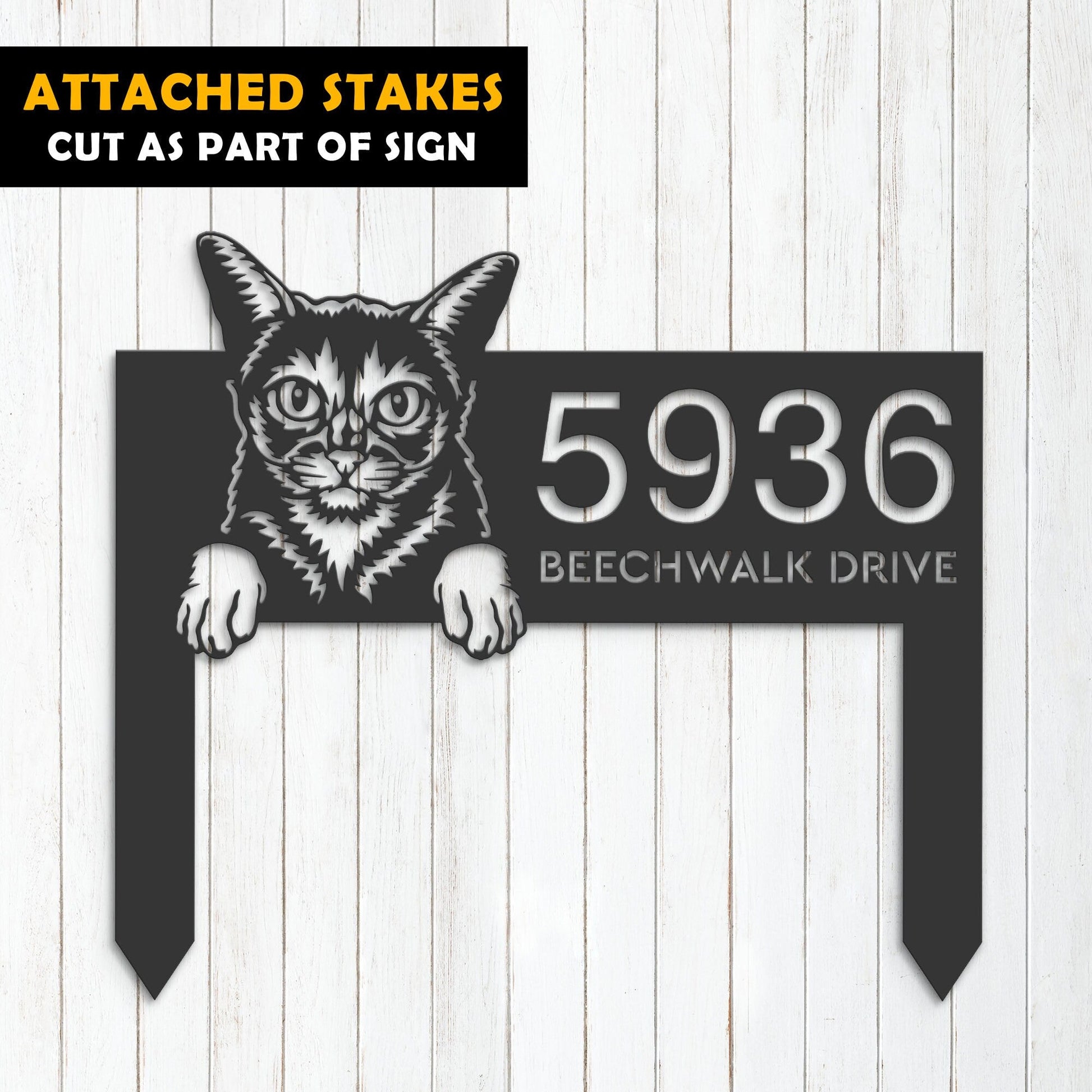 Personalized Abyssinian Cute peeking cat kitten Metal Address Sign House number Hanging Address Plaque Yard Sign Outdoor Sign Garden Stake