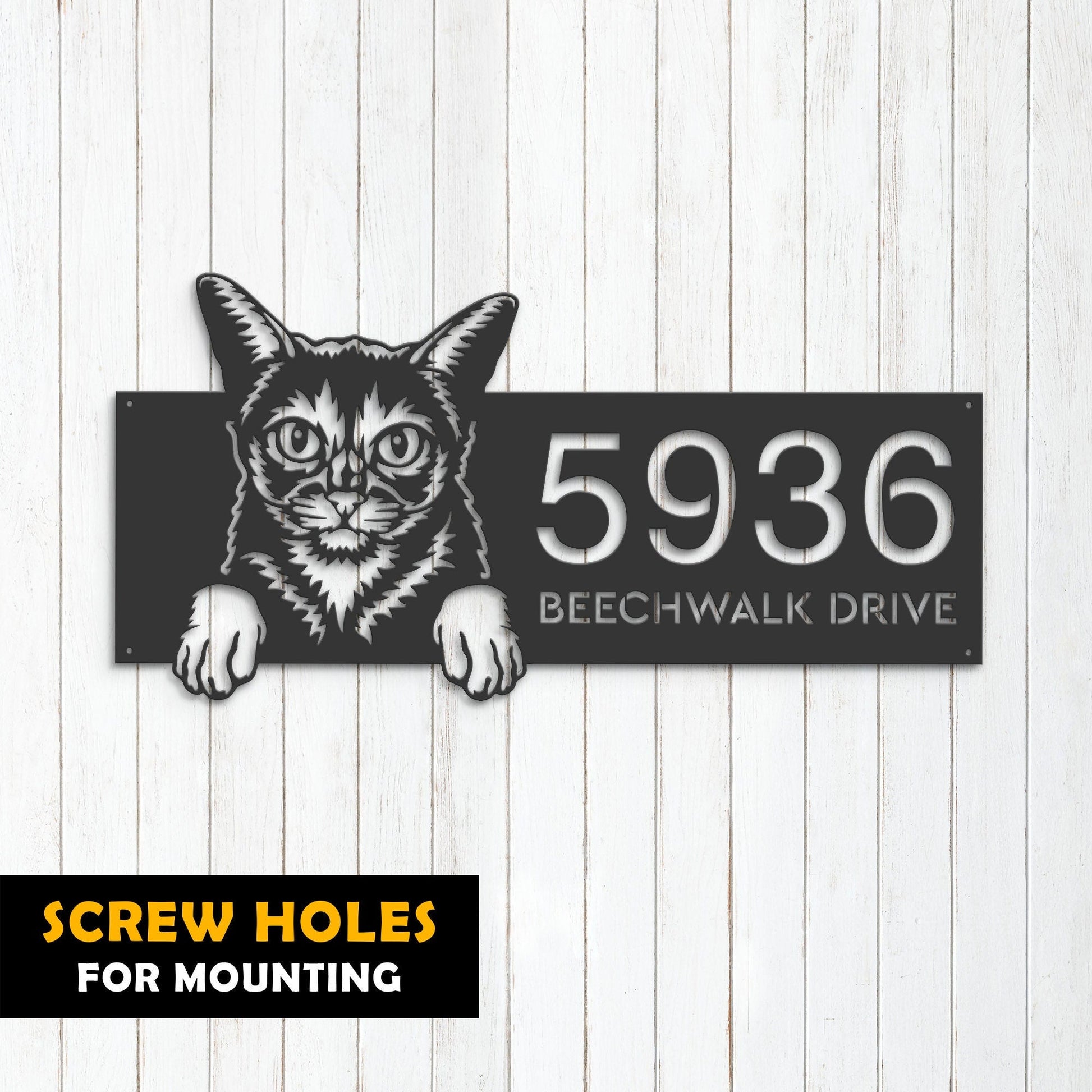 Personalized Abyssinian Cute peeking cat kitten Metal Address Sign House number Hanging Address Plaque Yard Sign Outdoor Sign Garden Stake