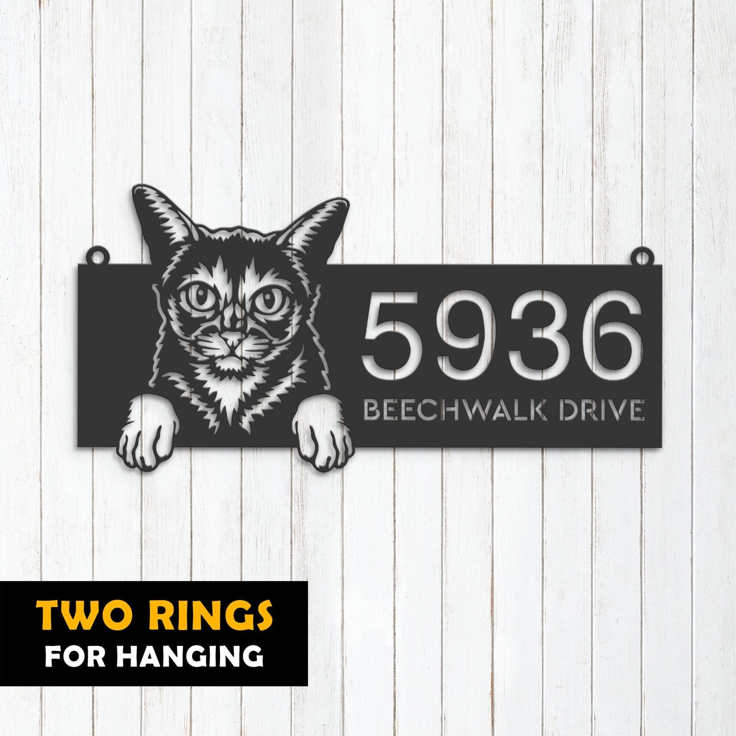 Personalized Abyssinian Cute peeking cat kitten Metal Address Sign House number Hanging Address Plaque Yard Sign Outdoor Sign Garden Stake