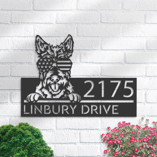 Personalized Scottish Terrier US flag glasses Metal Address Sign House number Hanging Address Plaque Yard Sign Outdoor decor Garden Stake