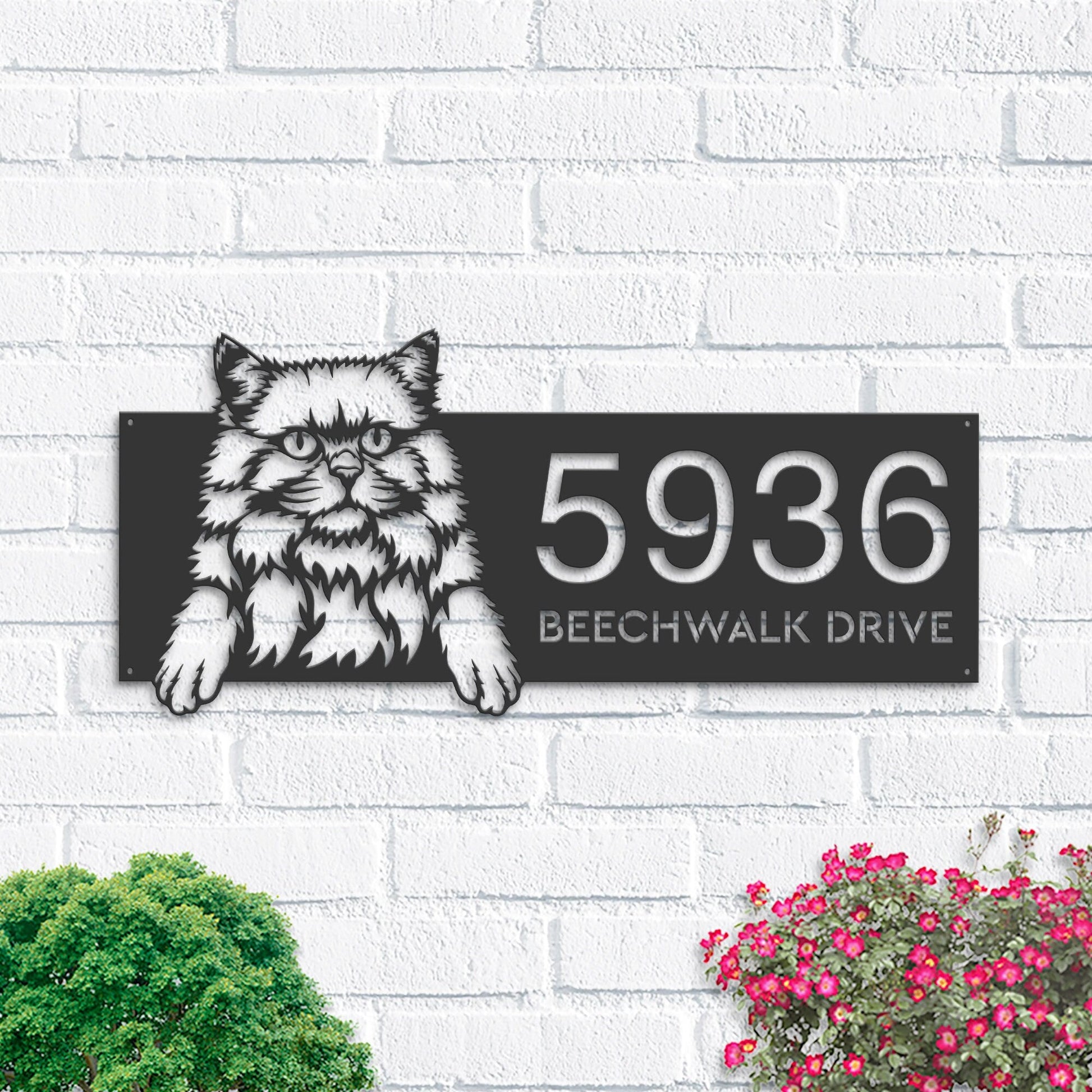 Personalized British longhair Cute peeking cat Metal Address Sign House number Hanging Address Plaque Yard Sign Outdoor Sign Garden Stake