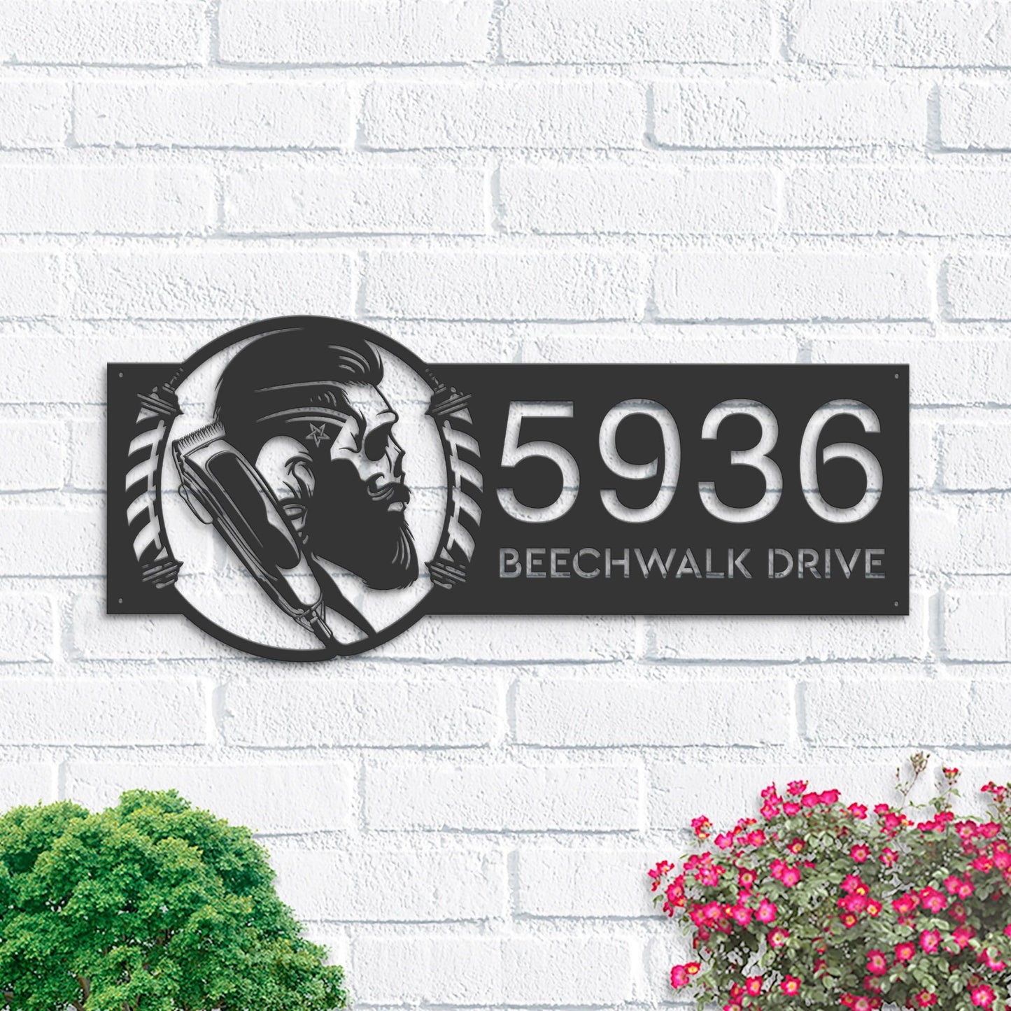 Personalized Barber shop hair dresser salon Metal Address Sign Custom House number Hanging Address Plaque Yard Sign Outdoor Garden Stake