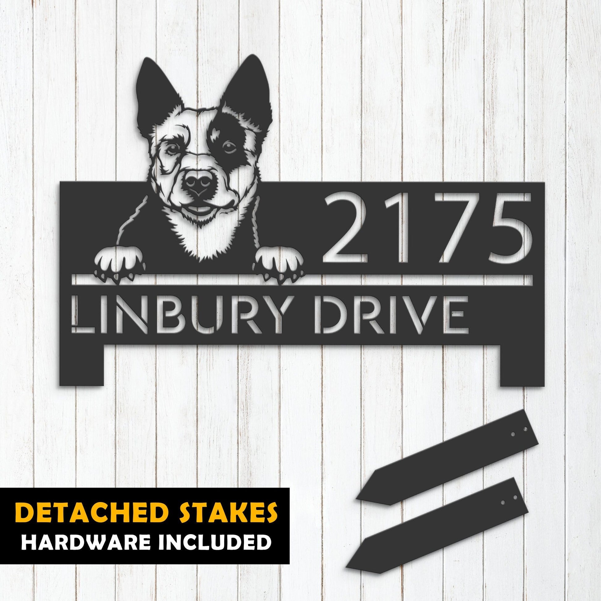 Personalized Australian Cattle dog, Puppy Metal Address Sign House number Hanging Address Plaque Yard Sign Outdoor decor Garden Stake