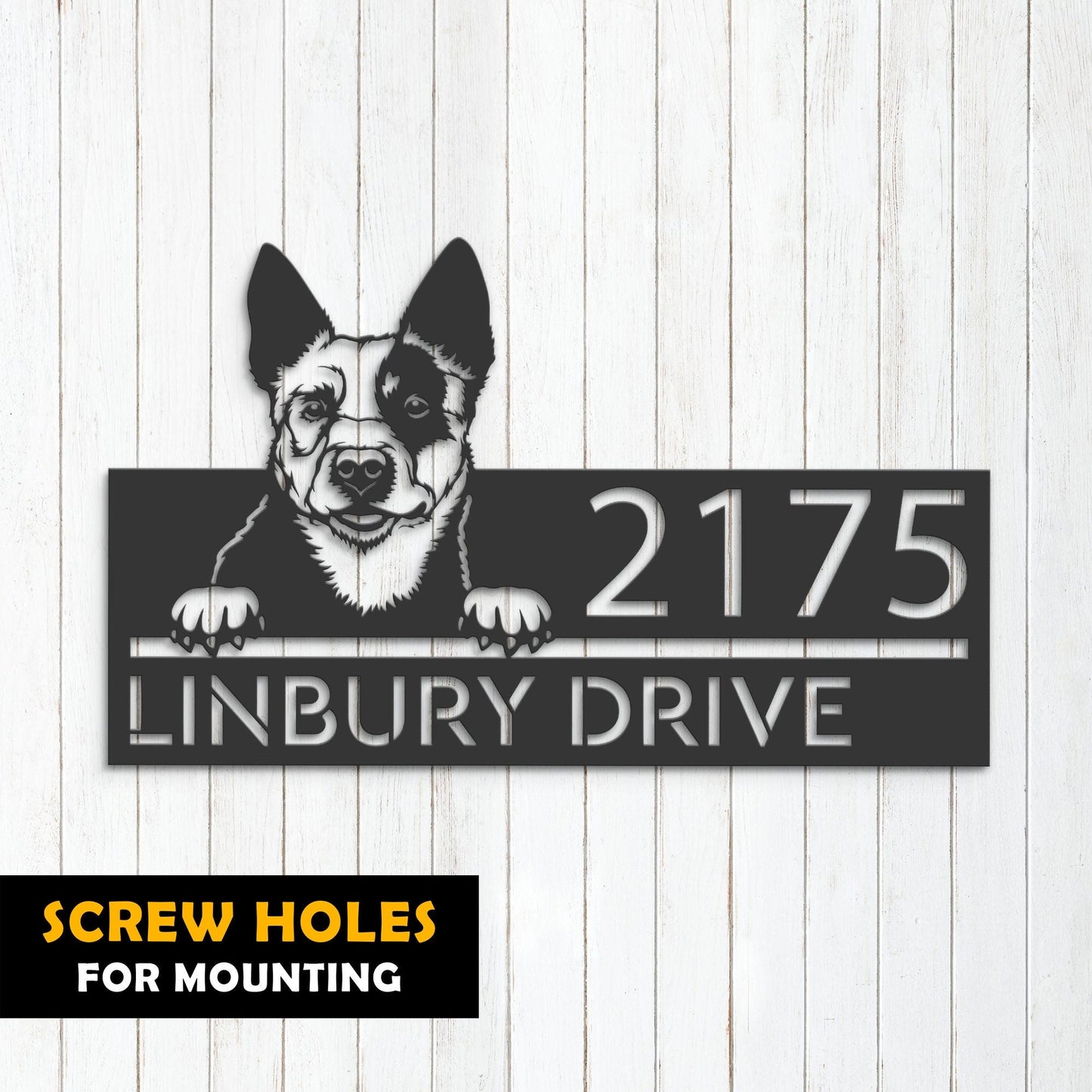 Personalized Australian Cattle dog, Puppy Metal Address Sign House number Hanging Address Plaque Yard Sign Outdoor decor Garden Stake