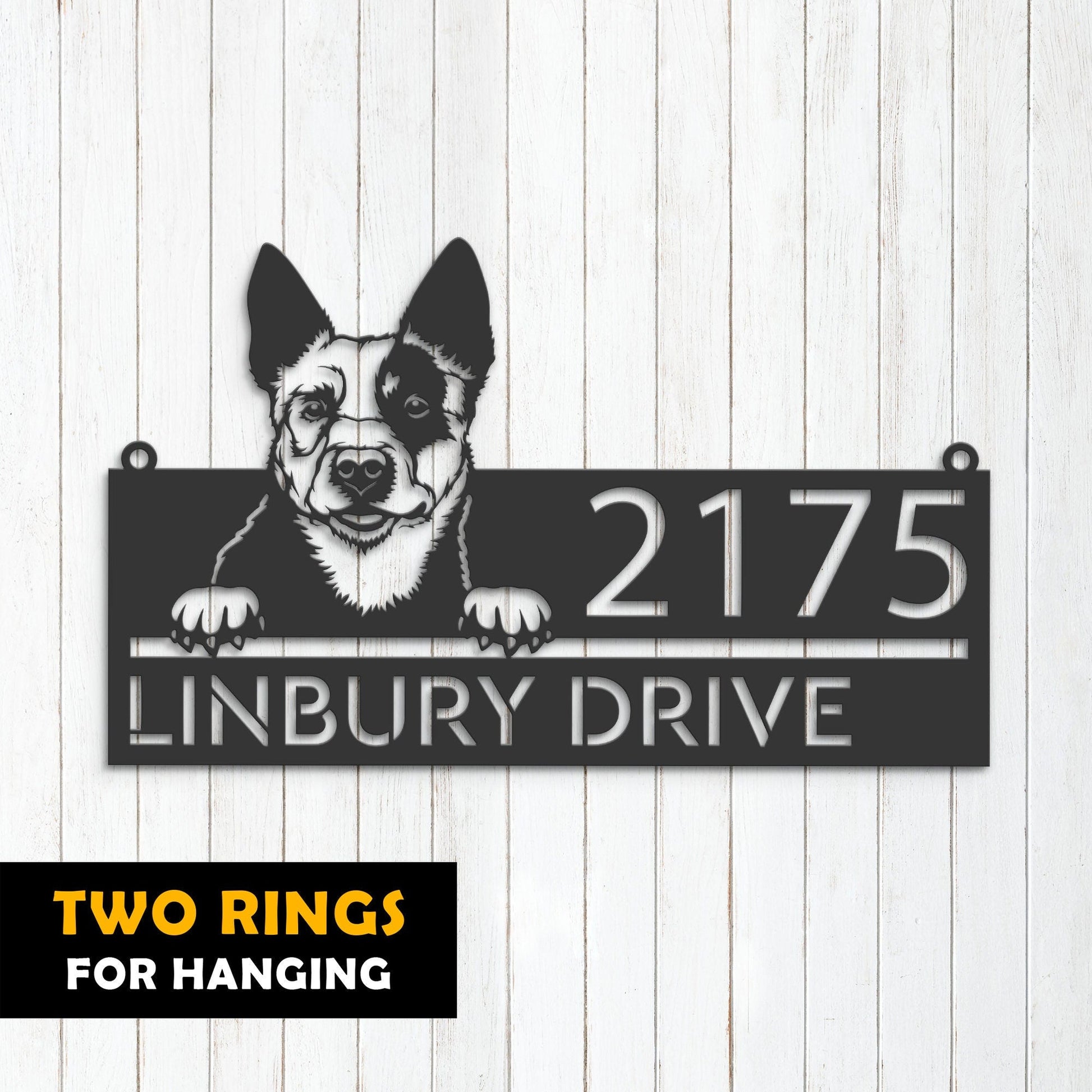 Personalized Australian Cattle dog, Puppy Metal Address Sign House number Hanging Address Plaque Yard Sign Outdoor decor Garden Stake