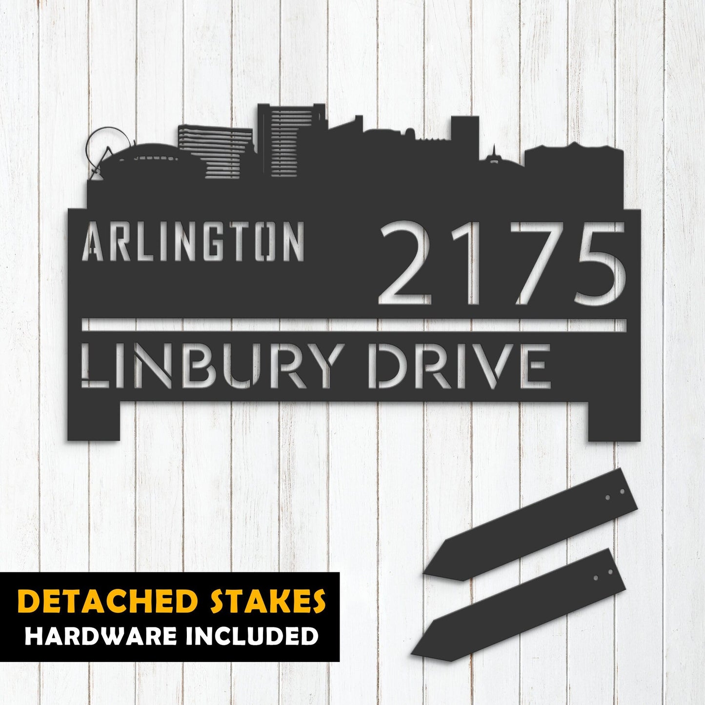 Personalized Arlington city skyline Metal Address Sign Hanging Address Plaque house number Yard Outdoor Sign Garden Stake