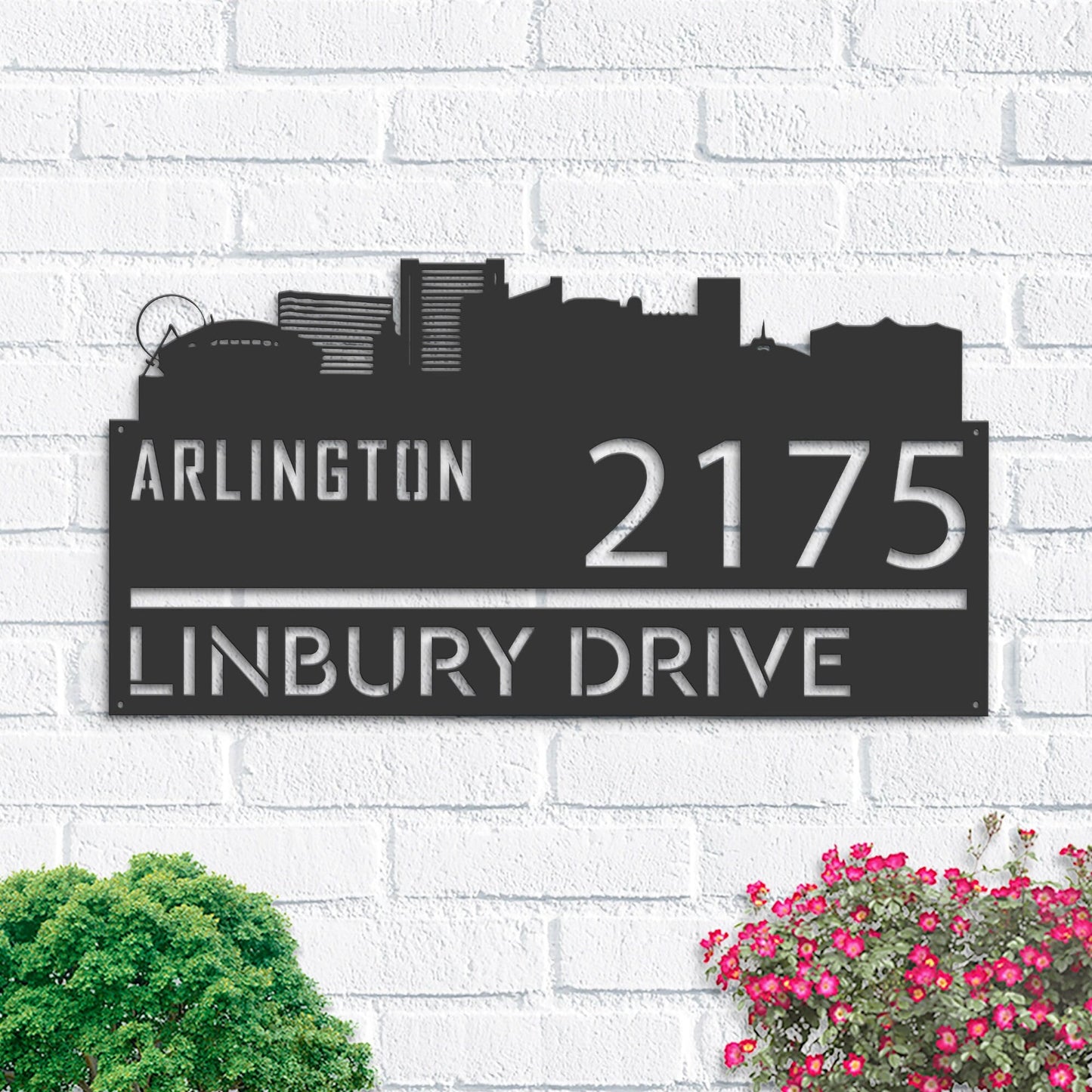 Personalized Arlington city skyline Metal Address Sign Hanging Address Plaque house number Yard Outdoor Sign Garden Stake