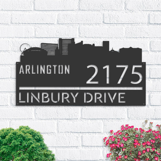 Personalized Arlington city skyline Metal Address Sign Hanging Address Plaque house number Yard Outdoor Sign Garden Stake