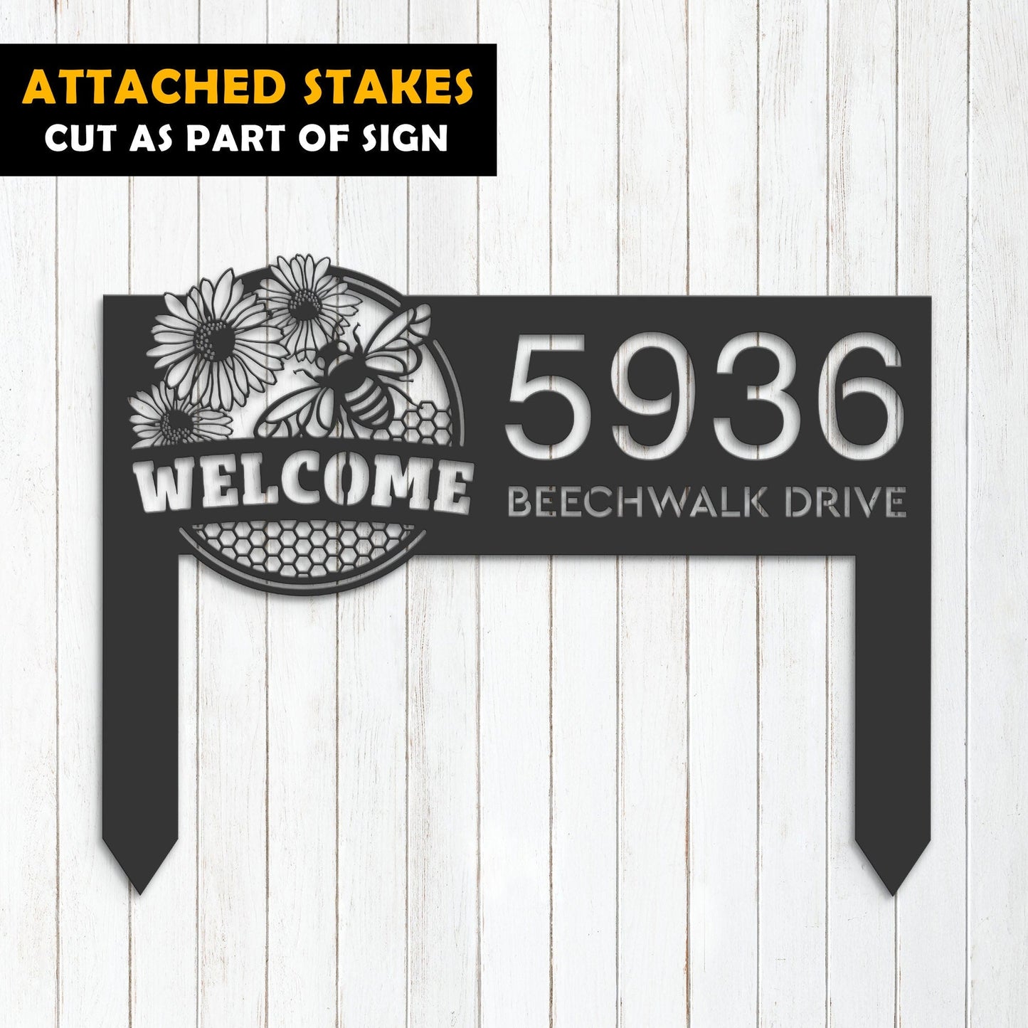 Personalized Bee hive honeycomb farmhouse Farm Ranch Metal Address Sign | Hanging Address Plaque | Yard Sign, Outdoor Sign | Garden Stake