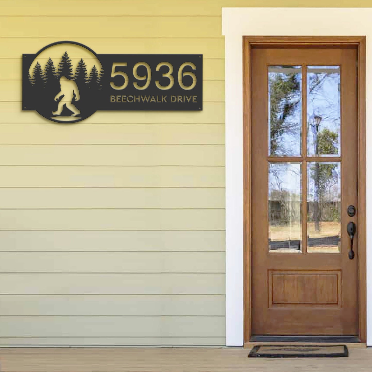 Personalized Bigfoot Sasquatch forest Metal Address Sign House number Hanging Address Plaque Yard Sign Outdoor Sign Garden Stake