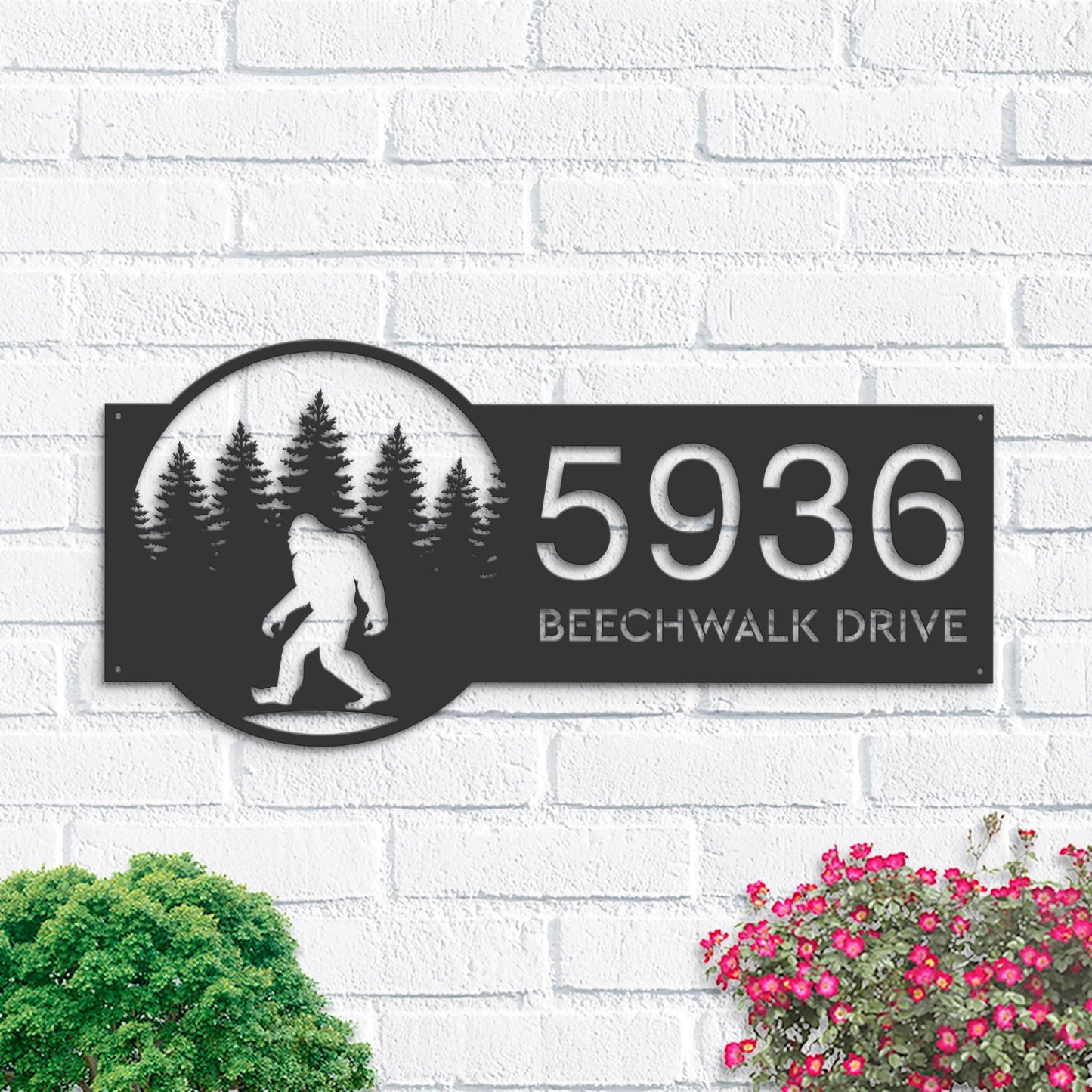 Personalized Bigfoot Sasquatch forest Metal Address Sign House number Hanging Address Plaque Yard Sign Outdoor Sign Garden Stake