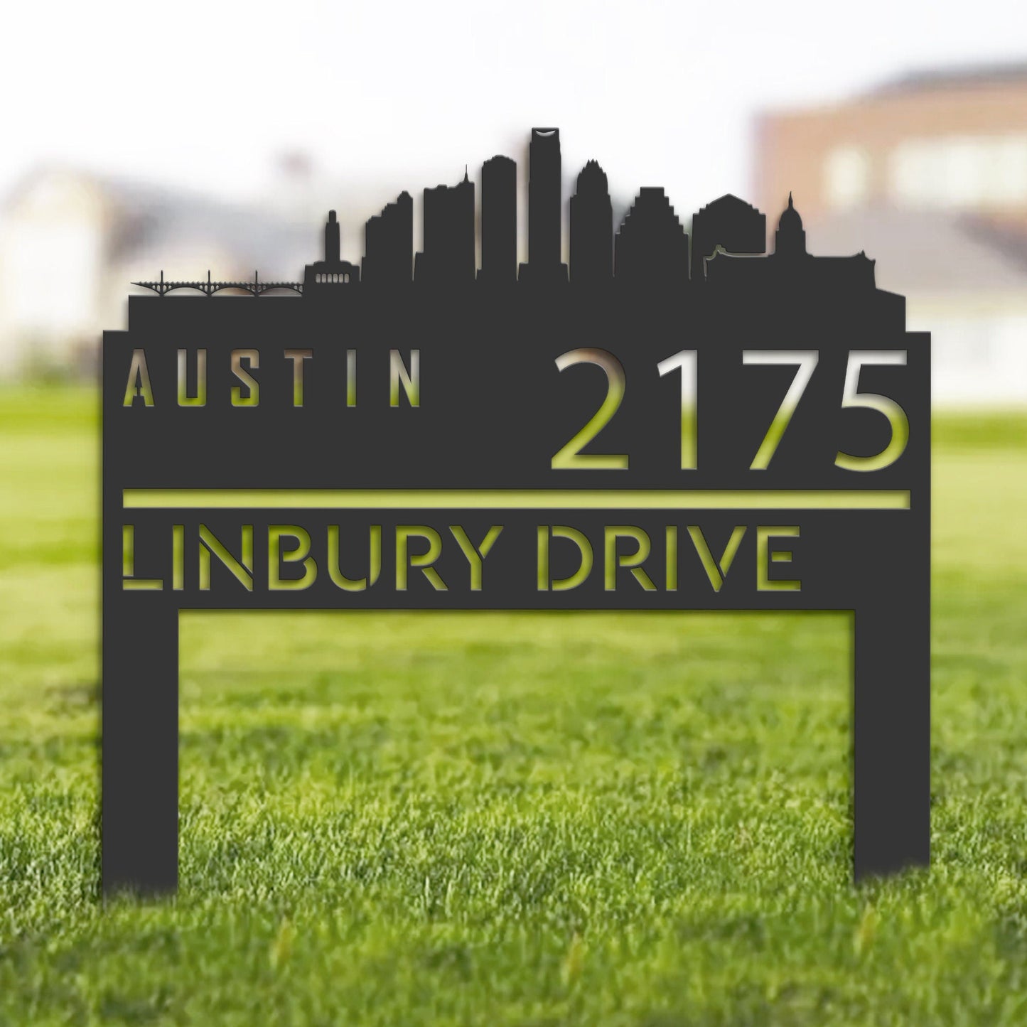 Personalized Austin city skyline Metal Address Sign Hanging Address Plaque house number Yard Outdoor Sign Garden Stake