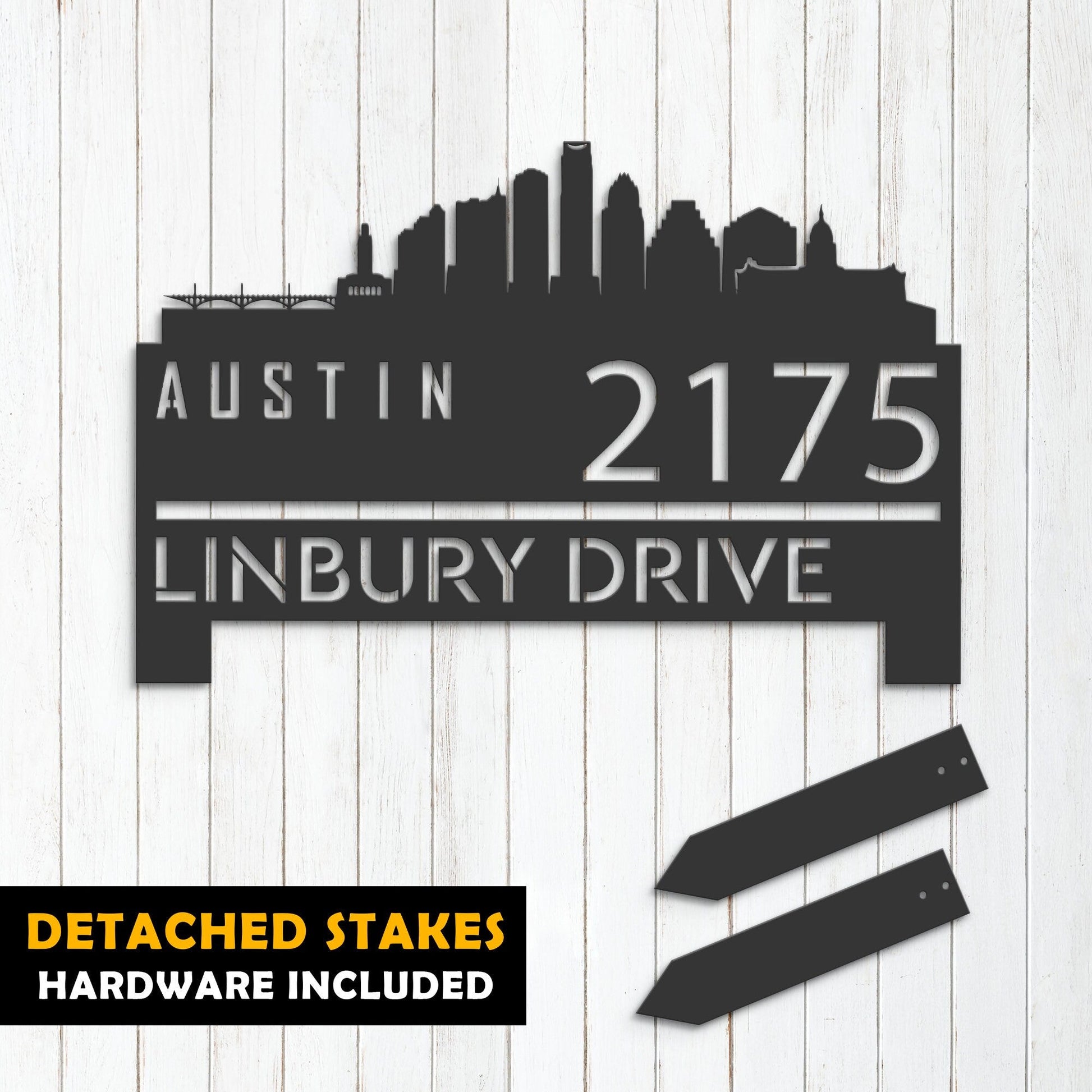 Personalized Austin city skyline Metal Address Sign Hanging Address Plaque house number Yard Outdoor Sign Garden Stake