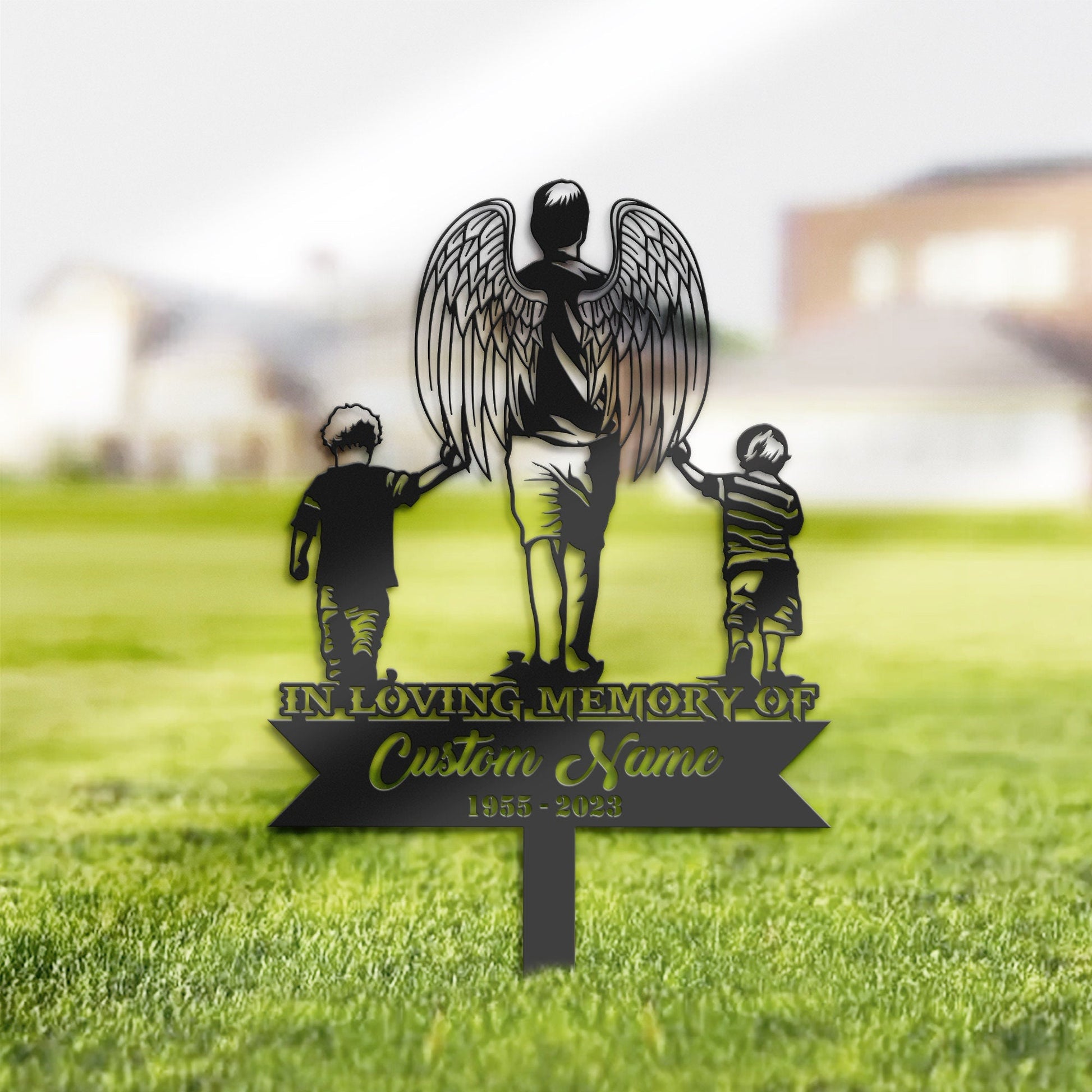 Personalized Angel father and sons Memorial Stake, Metal Stake, Sympathy Sign, Grave Marker, Remembrance Stake