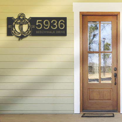 Personalized Anchor and ship rope with ship wheel Metal Address Sign House number Hanging Address Plaque Yard Sign Outdoor Sign Garden Stake