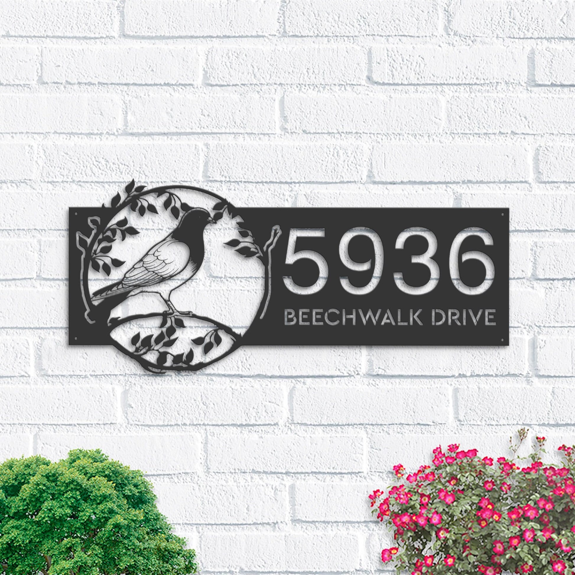 Personalized Pigeon bird on tree branch Metal Address Sign Custom Hanging Address Plaque House number Yard Sign, Outdoor Sign | Garden Stake