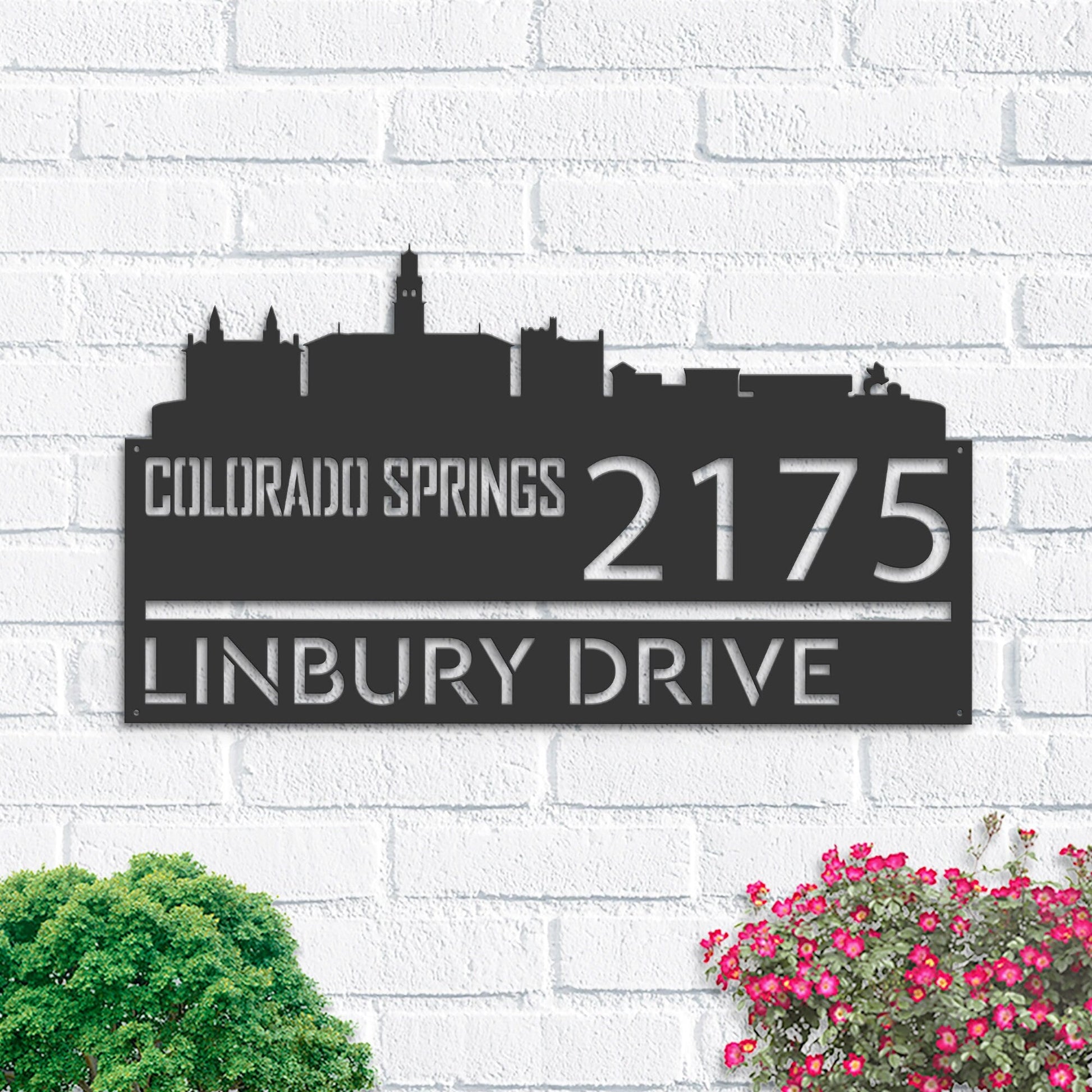 Personalized Colorado Springs city skyline Metal Address Sign Hanging Address Plaque house number Yard Outdoor Sign Garden Stake