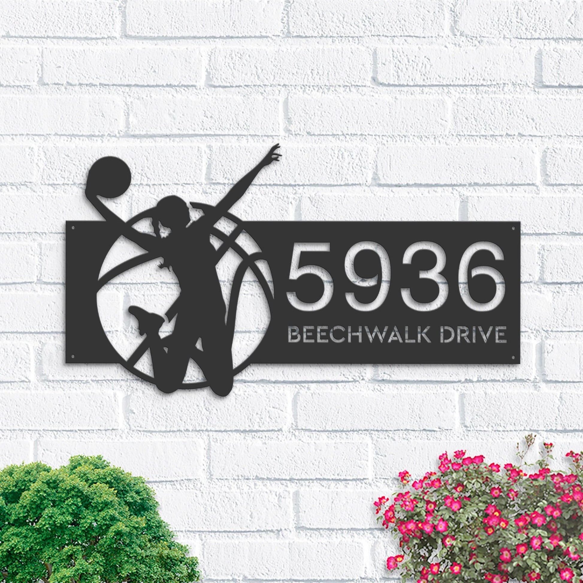 Personalized Female girl basketball player Metal Address Sign House number Hanging Address Plaque Yard Sign Outdoor Sign Garden Stake