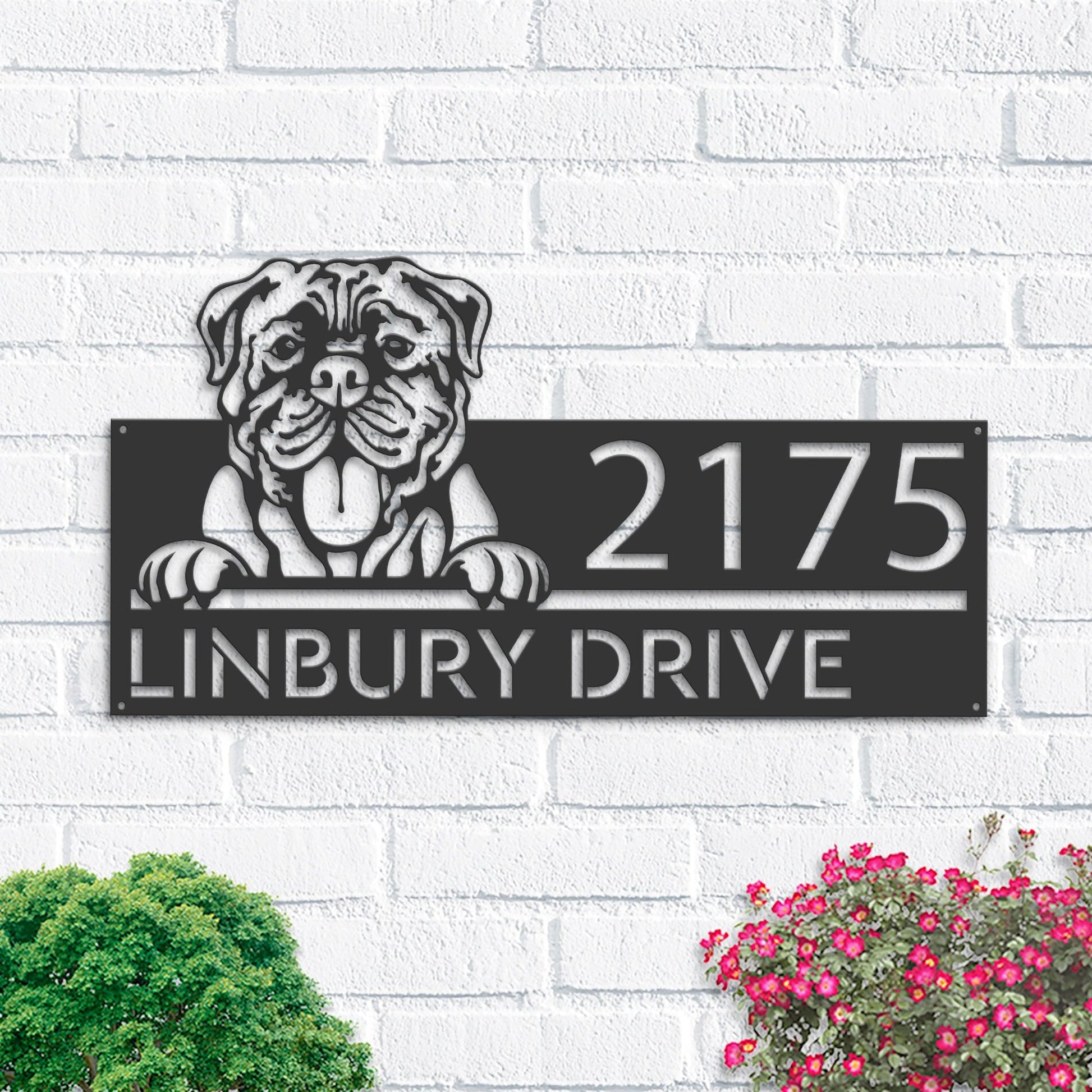 Personalized Mastiff dog, Cute puppy Metal Address Sign House number Hanging Address Plaque Yard Sign Outdoor decor Garden Stake