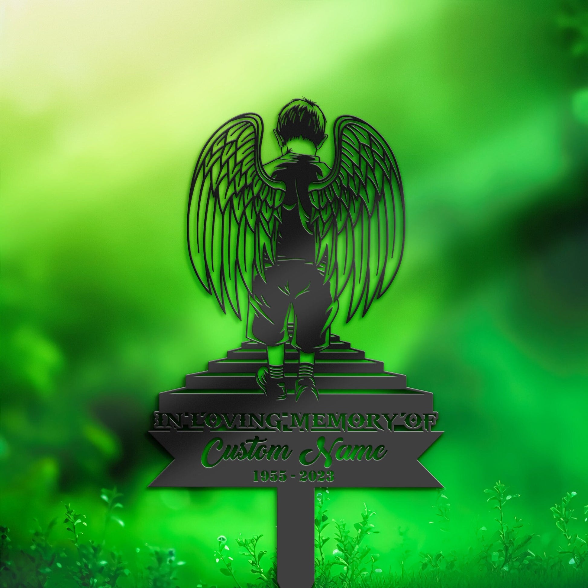 Personalized Sad boy Angel wings Memorial Stake, Metal Stake, Sympathy Sign, Grave Marker, Remembrance Stake