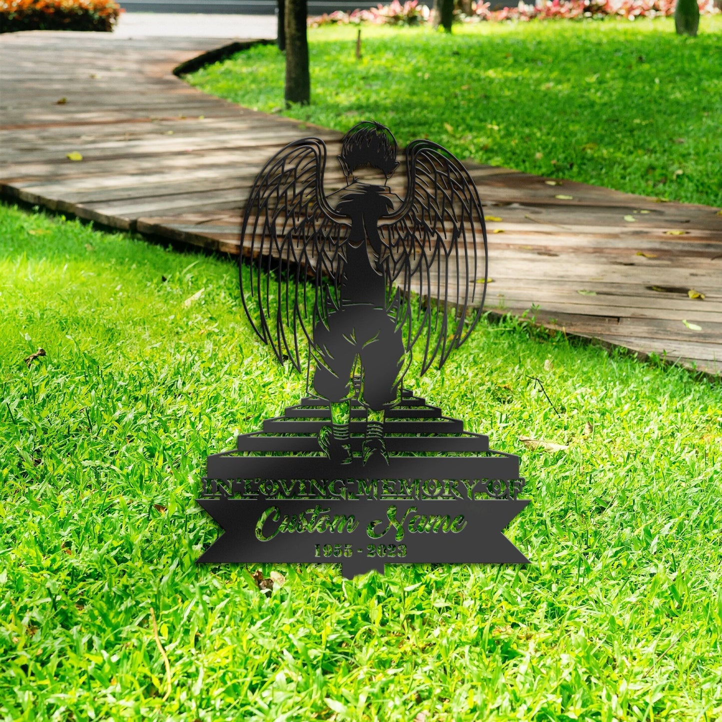 Personalized Sad boy Angel wings Memorial Stake, Metal Stake, Sympathy Sign, Grave Marker, Remembrance Stake