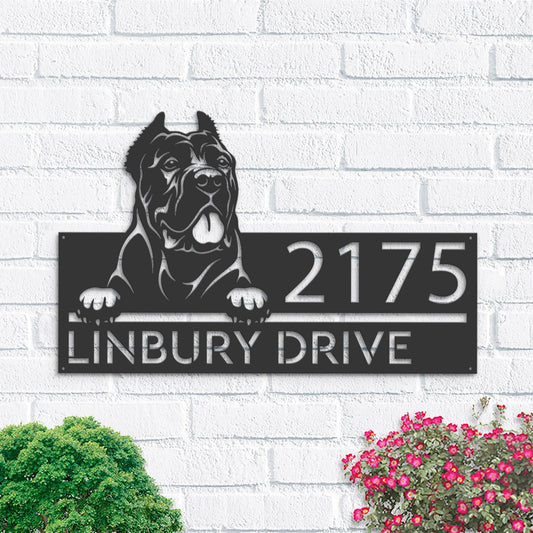 Personalized Cane Corso cute puppy dog Metal Address Sign Hanging Address Plaque house number Yard Outdoor Sign Garden Stake