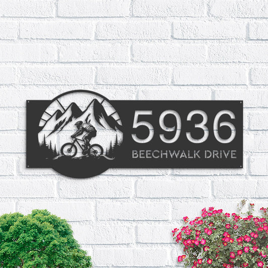 Personalized Mountain biker Bicycle rider MTB Metal Address Sign | Hanging Address Plaque | Yard Sign, Outdoor Sign | Garden Stake