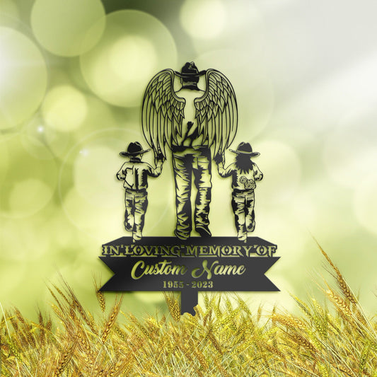 Personalized Angel father cowboy son and daughter Memorial Stake, Metal Stake, Sympathy Sign, Grave Marker, Remembrance Stake