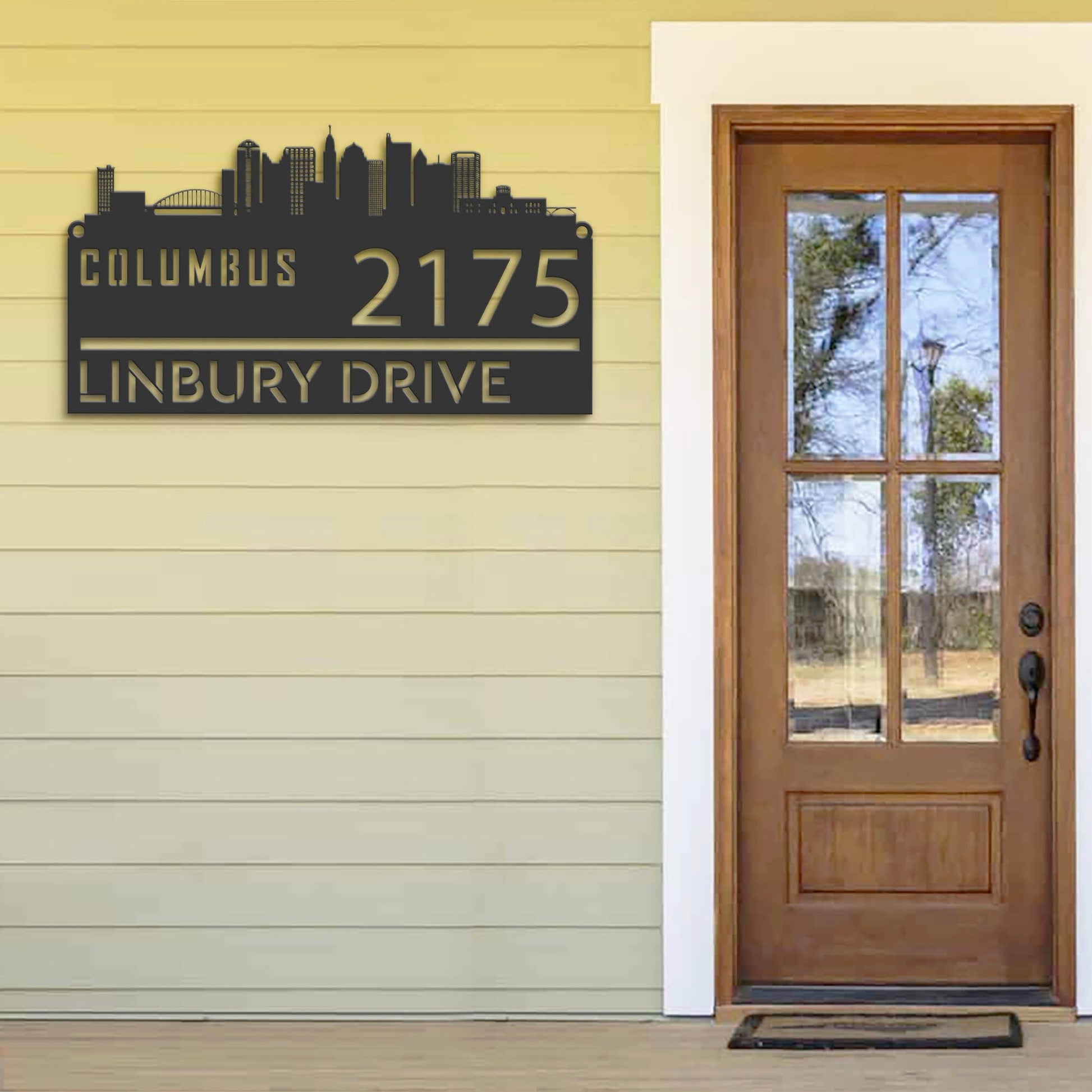 Personalized Columbus city skyline Metal Address Sign Hanging Address Plaque house number Yard Outdoor Sign Garden Stake