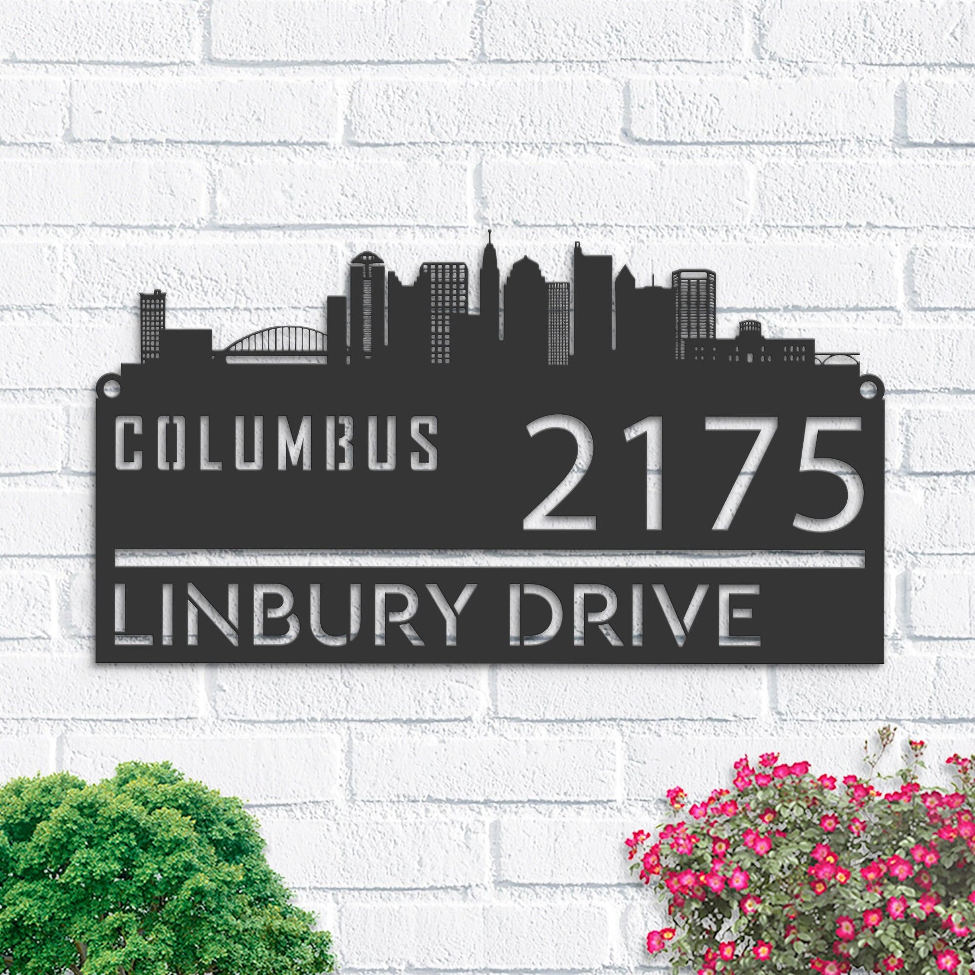 Personalized Columbus city skyline Metal Address Sign Hanging Address Plaque house number Yard Outdoor Sign Garden Stake