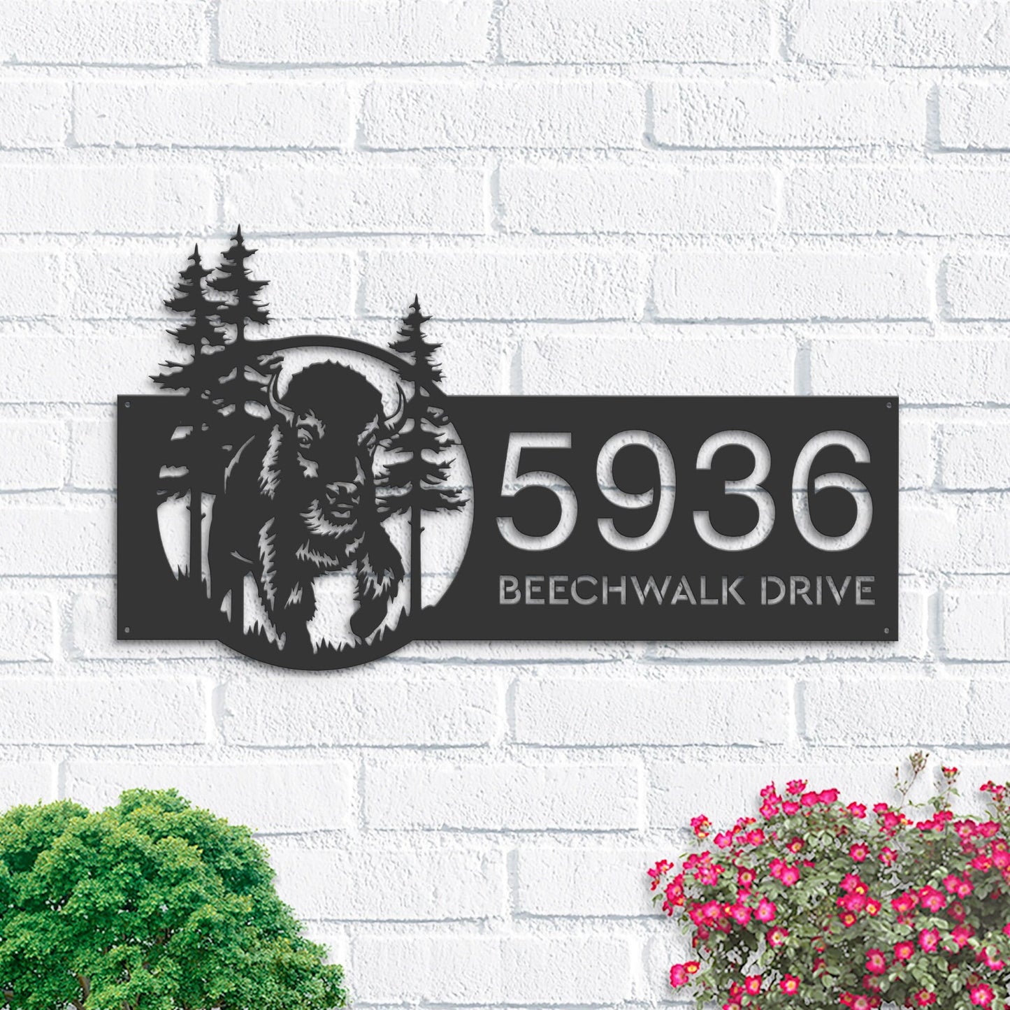 Personalized Bison forest wild life Metal Address Sign House Number, Hanging Address Plaque | Yard Sign, Outdoor Sign| Garden Stake