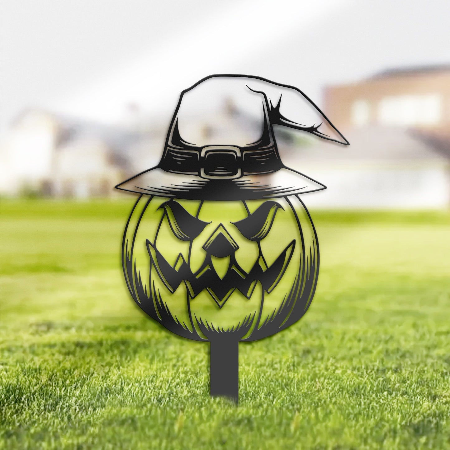 Halloween pumpkin witch hat Metal Yard Stake, Outdoor Decoration, Garden sign, Porch Decor. Holiday Gifts