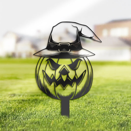 Halloween pumpkin witch hat Metal Yard Stake, Outdoor Decoration, Garden sign, Porch Decor. Holiday Gifts