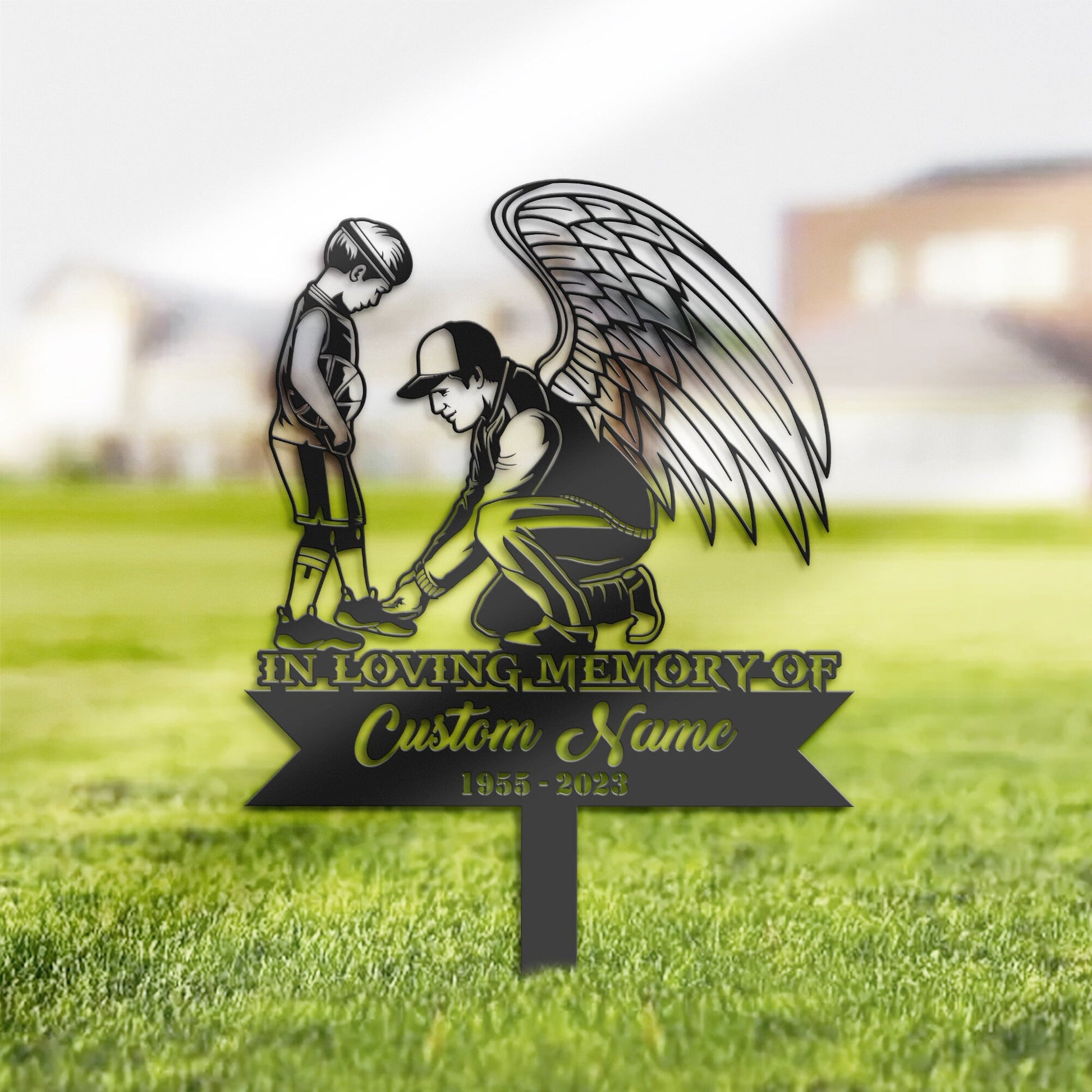 Personalized Basketball angel father and son Memorial Stake, Metal Stake, Sympathy Sign, Grave Marker, Remembrance Stake