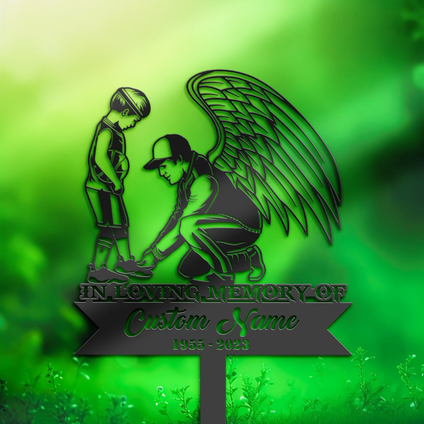 Personalized Basketball angel father and son Memorial Stake, Metal Stake, Sympathy Sign, Grave Marker, Remembrance Stake