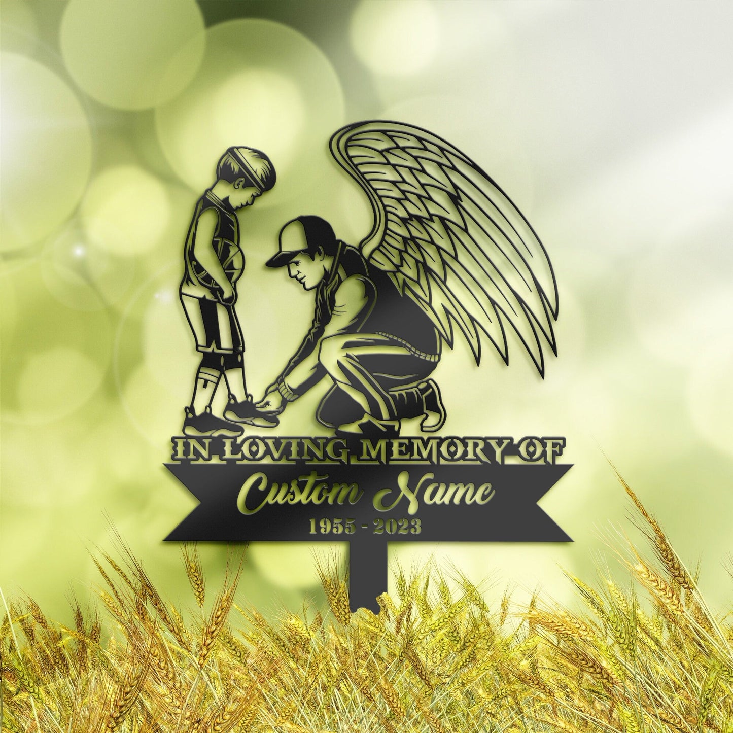 Personalized Basketball angel father and son Memorial Stake, Metal Stake, Sympathy Sign, Grave Marker, Remembrance Stake