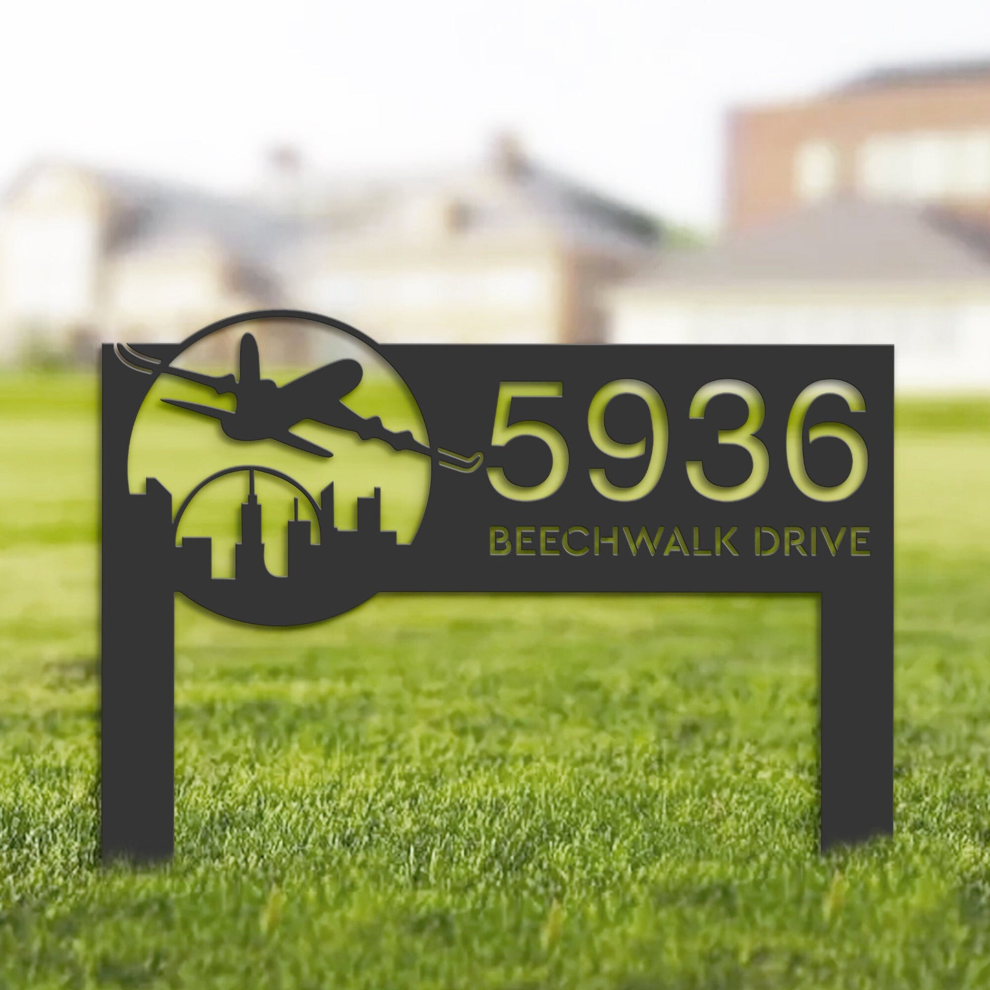 Personalized Airplane plane pilot Metal Address Sign House number Hanging Address Plaque Yard Sign Outdoor Sign Garden Stake