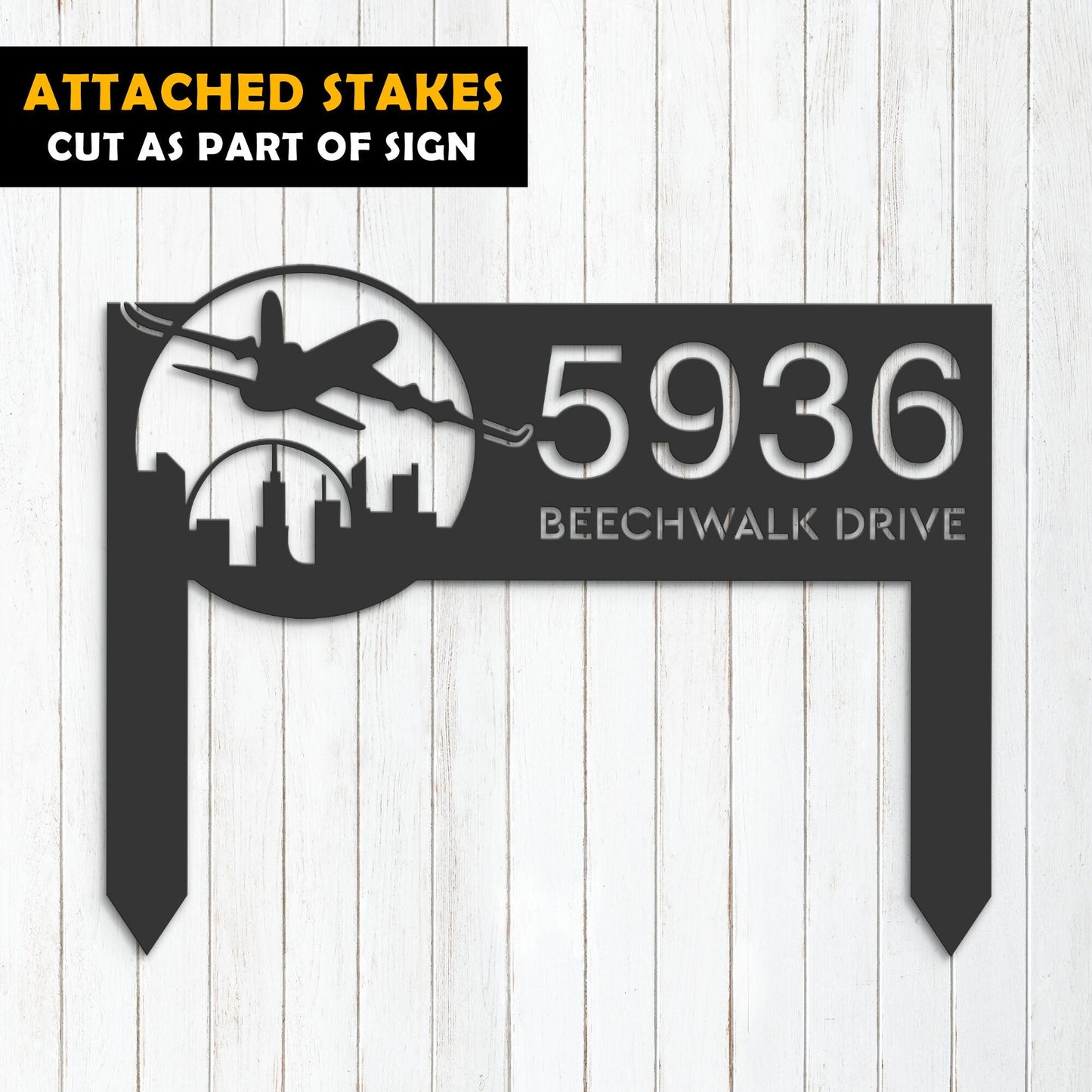 Personalized Airplane plane pilot Metal Address Sign House number Hanging Address Plaque Yard Sign Outdoor Sign Garden Stake