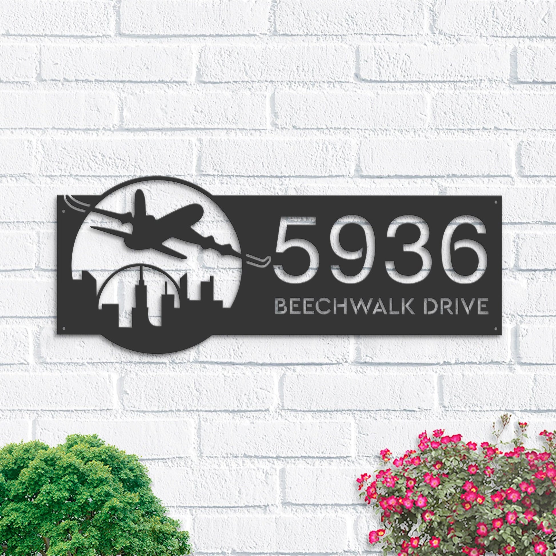 Personalized Airplane plane pilot Metal Address Sign House number Hanging Address Plaque Yard Sign Outdoor Sign Garden Stake